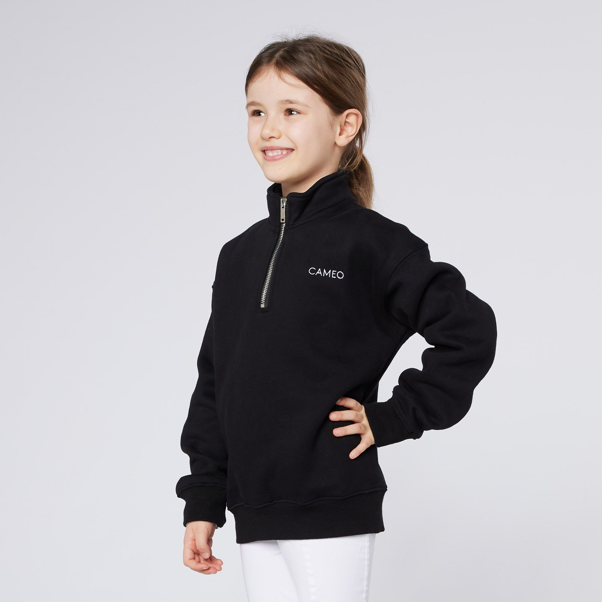 Cameo Junior Black Mid-Layer Sweatshirt with Quarter Zip: Stylish and Comfortable Clothing for Young Riders
