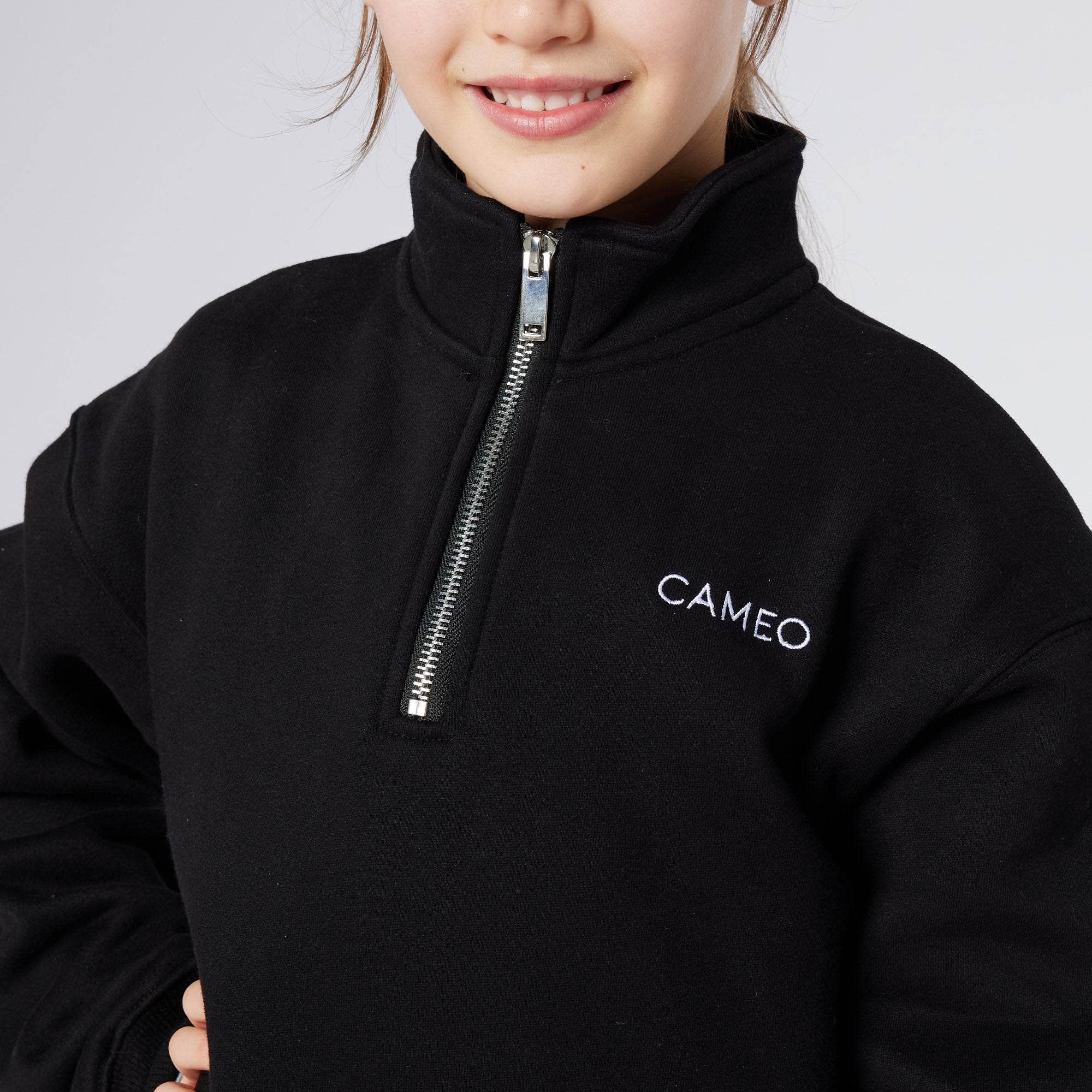 CAMEO Junior Black Mid-Layer Sweatshirt | Quarter Zip Pullover | Kids Activewear