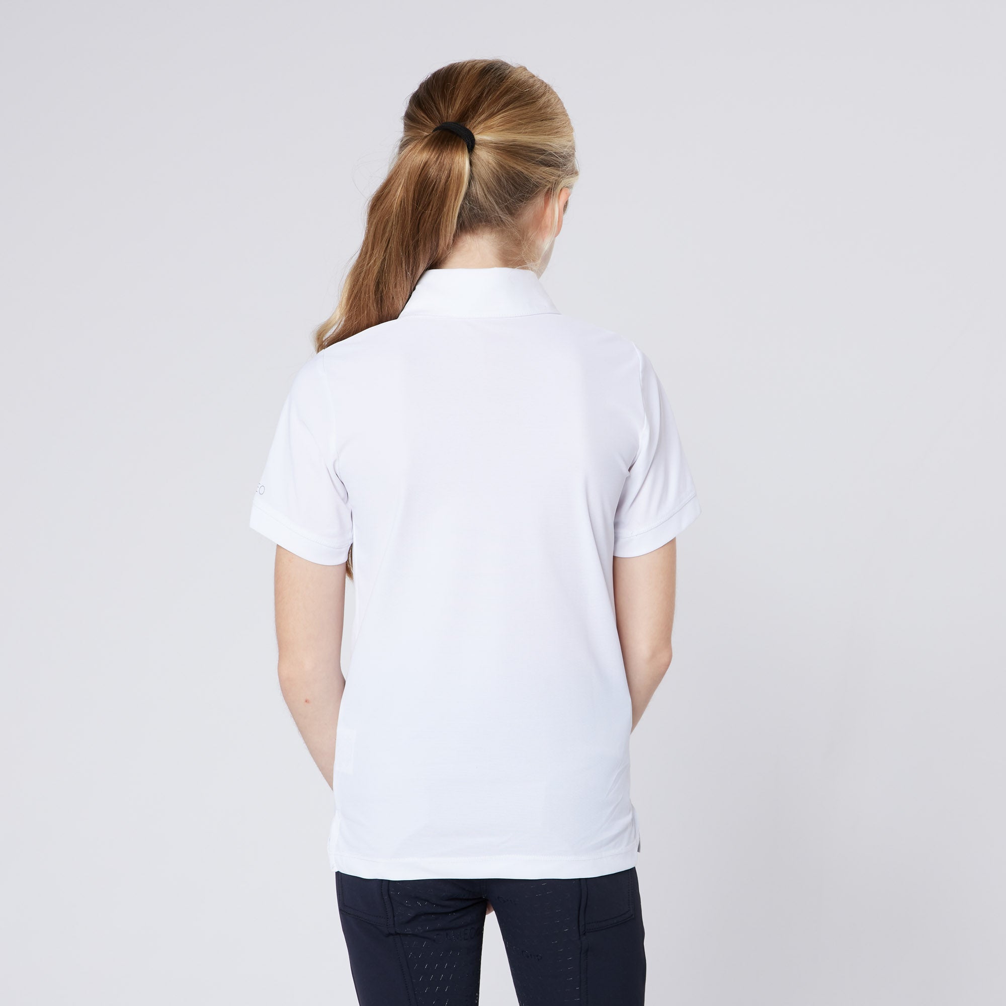 CAMEO Junior Classic Show Shirt White - Back view - Equiflair. Technical fabric, breathable, lightweight competition shirt.