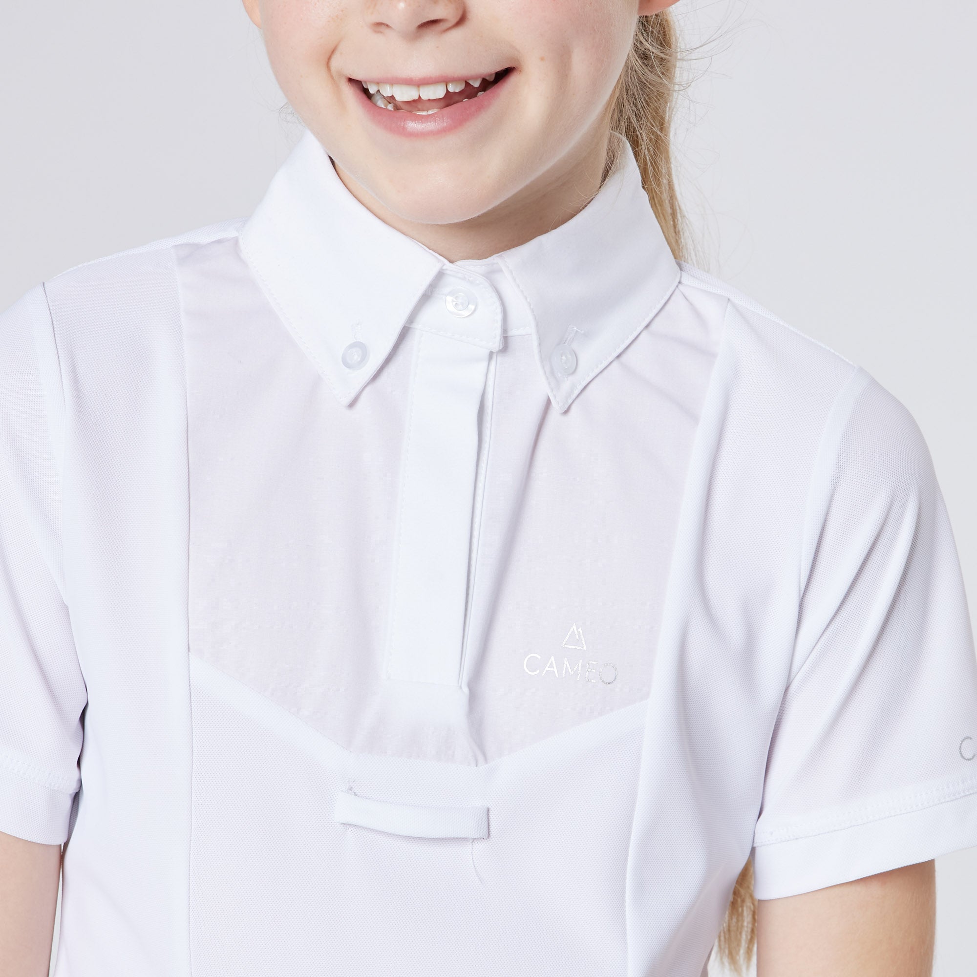 CAMEO Junior Classic White Show Shirt: Equestrian Riding Apparel for Girls, Breathable Fabric. Shop now at Equiflair!