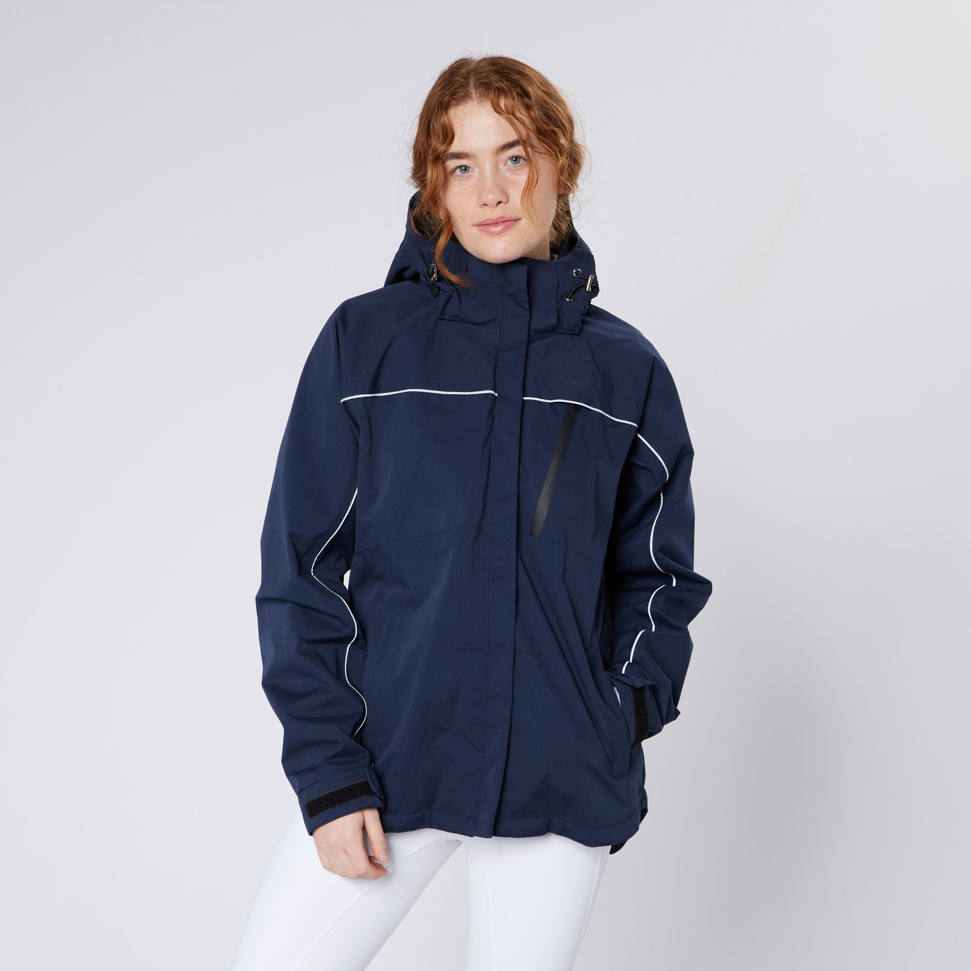 Equiflair CAMEO Navy Riding Jacket: Waterproof, All-Season Equestrian Coat with Hood & Vents