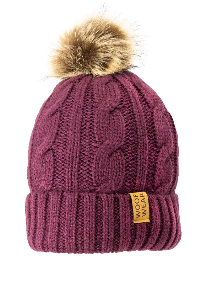 WOOF WEAR CABLE BEANIE PLUM | Knit Beanie Hat | Equiflair | Stylish and Warm Winter Headwear