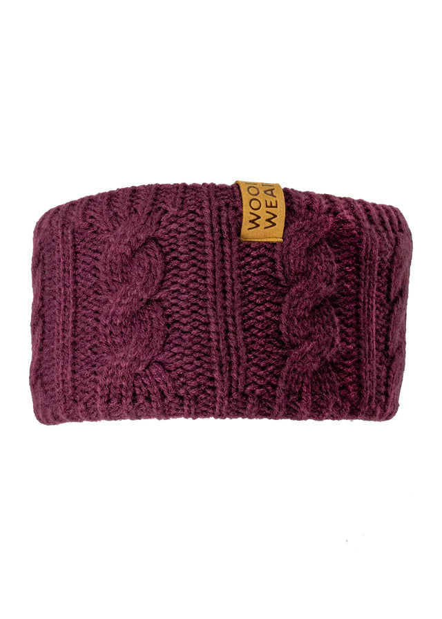 WOOF WEAR Cable Headband Plum: Knitted Winter Accessory - Keep Warm in Style!