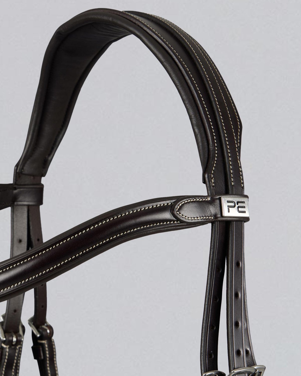 Premier Equine Cassano Snaffle Bridle: Brown Italian Leather Horse Bridle with Flash Noseband & Chrome PE Badge