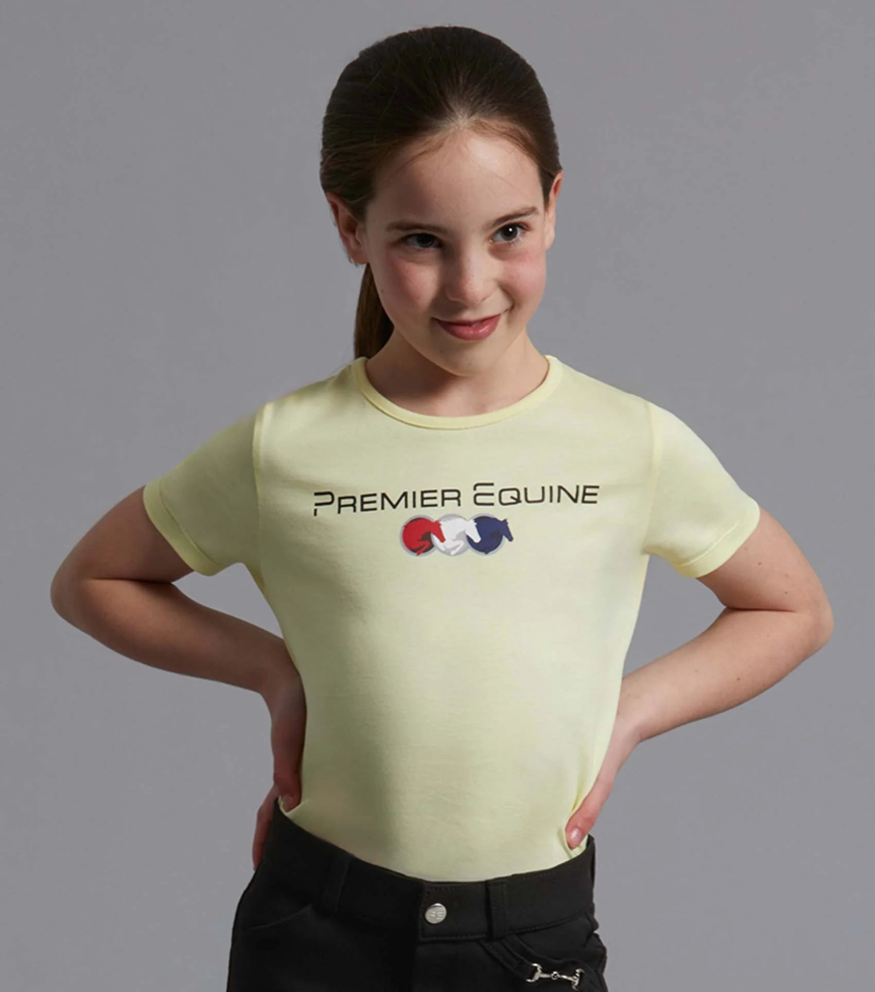Premier Equine Chiaro Girls Cotton Riding T-Shirt - Yellow Equestrian Apparel