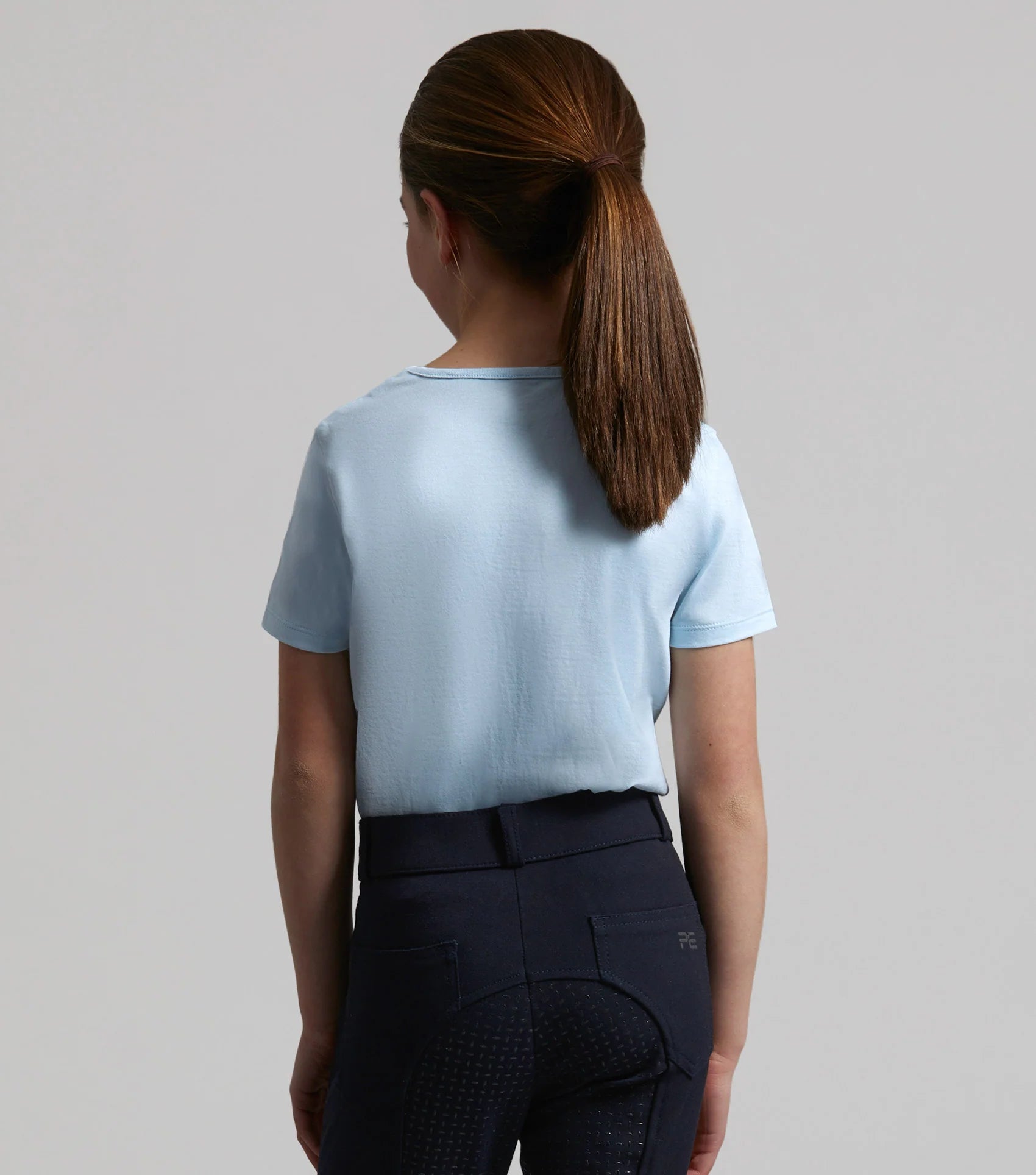 Premier Equine Chiaro Girls Blue Cotton Riding T-Shirt (Back View) | Equestrian Apparel