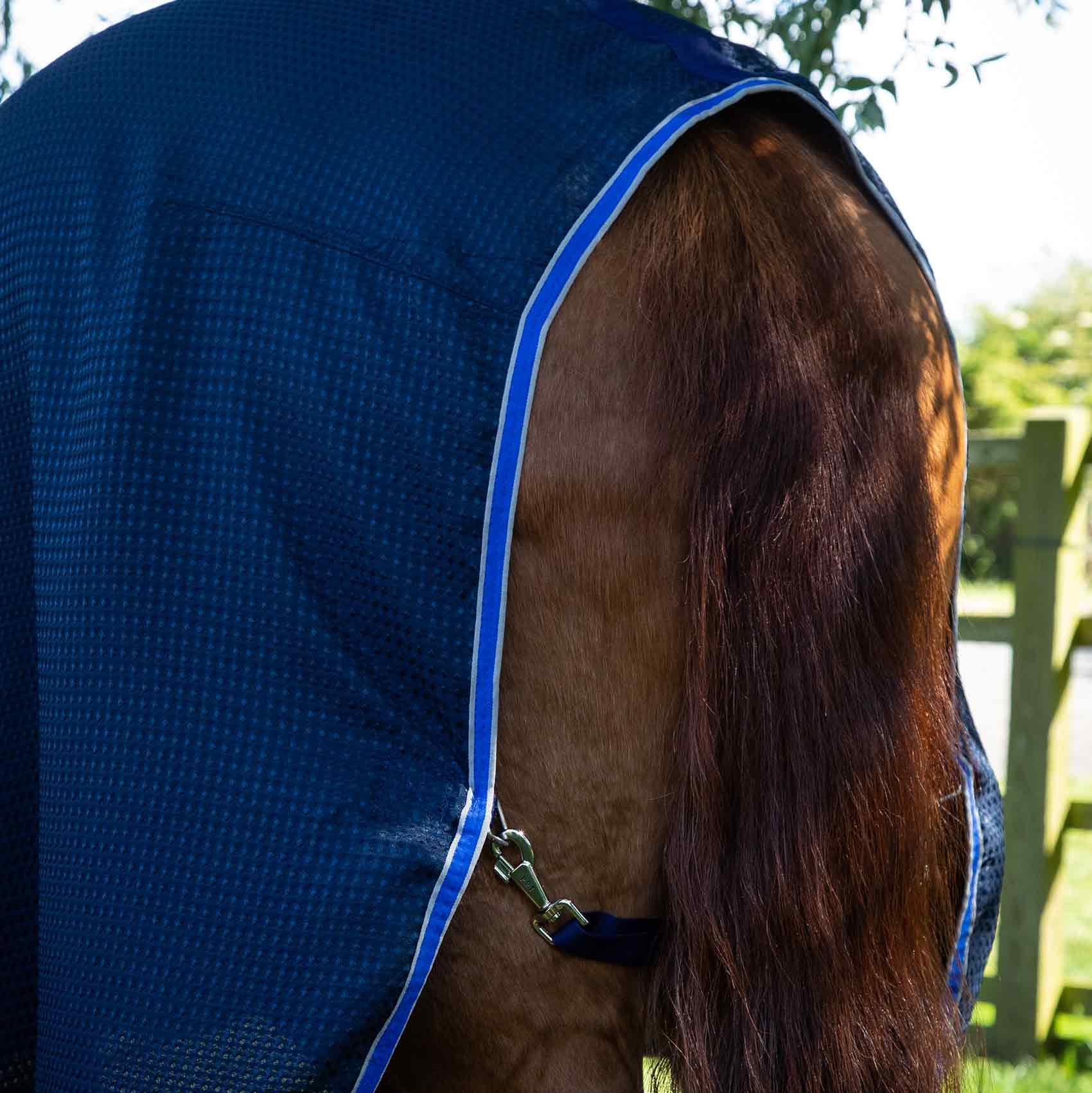 Premier Equine Navy Waffle Horse Cooler Rug with Integrated Neck Cover - Equiflair