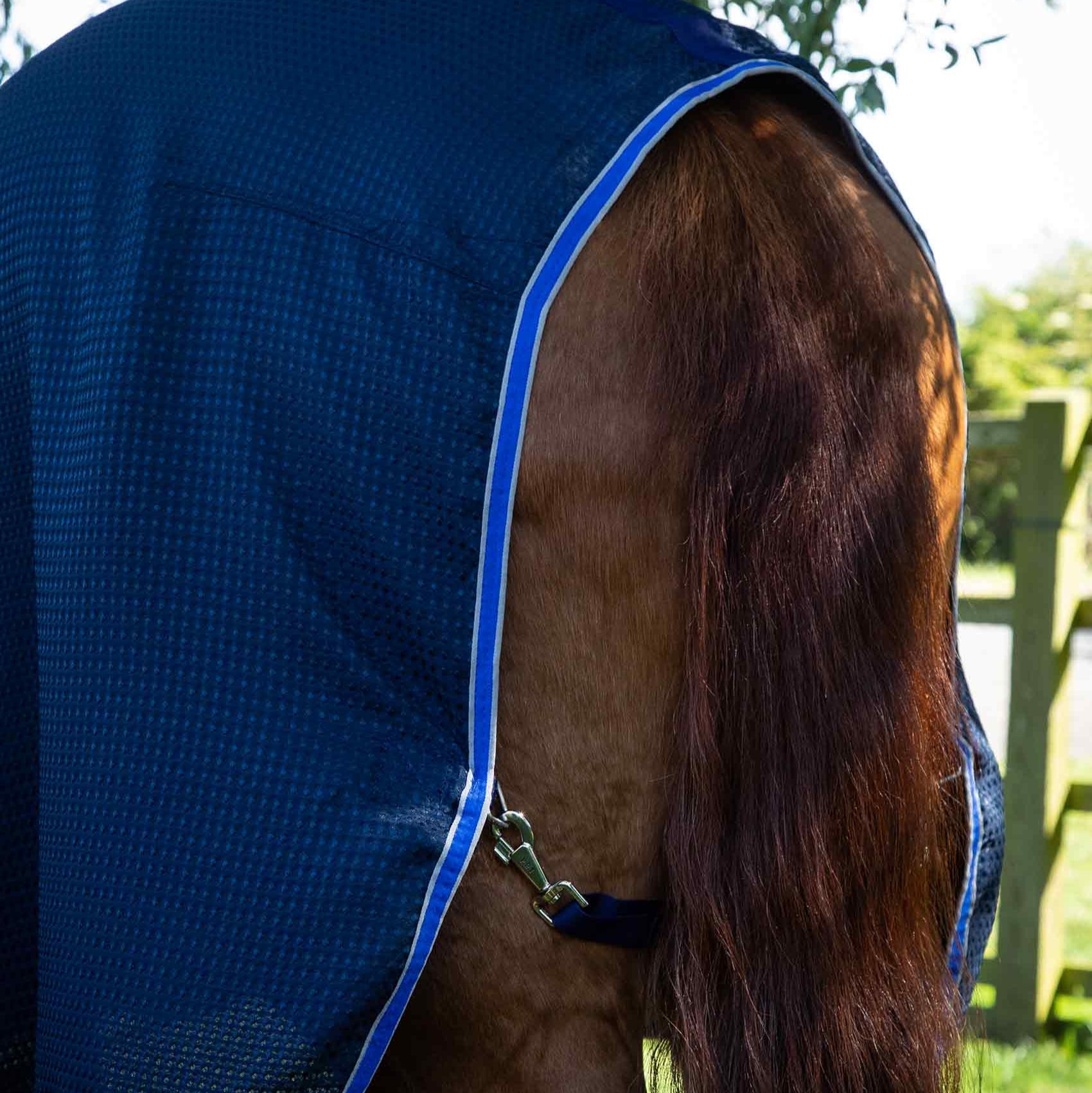 PREMIER EQUINE COMBO DRY-TECH HORSE COOLER RUG - Navy horse rug with neck cover, cooling, moisture-wicking technology