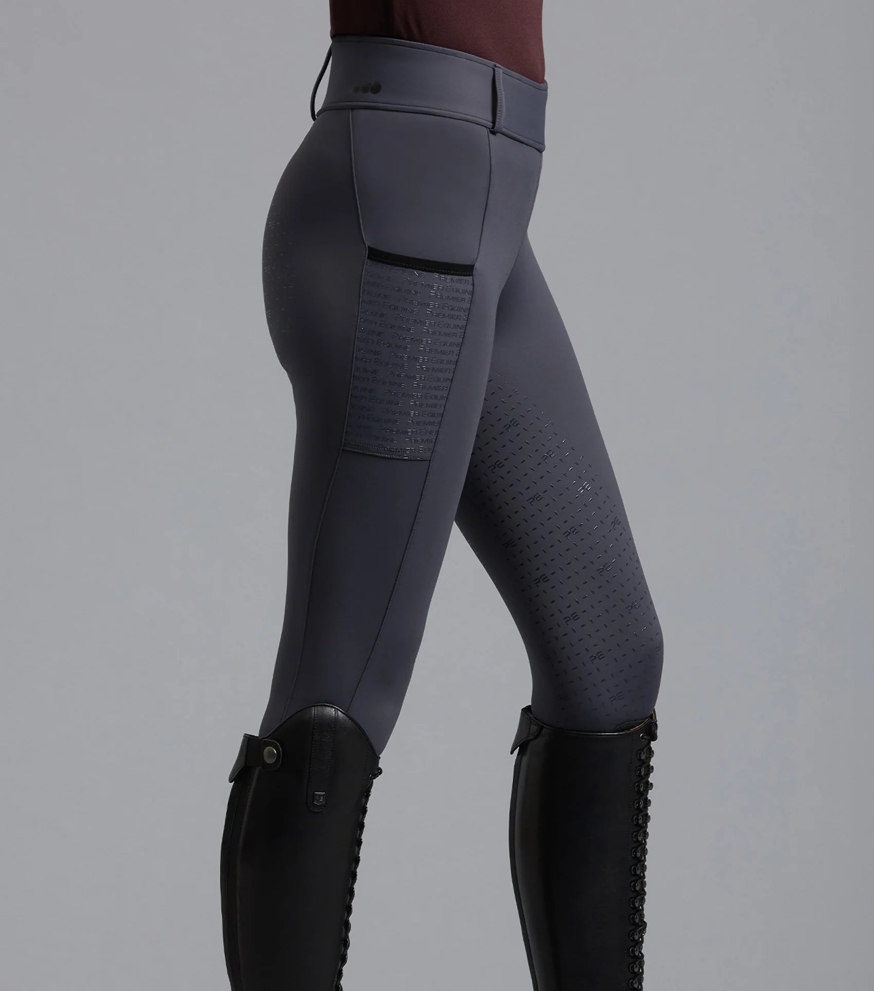 Premier Equine Concerto Riding Tights - Dove Slate Grey - Ladies Equestrian Apparel - Silicone Seat Breeches.