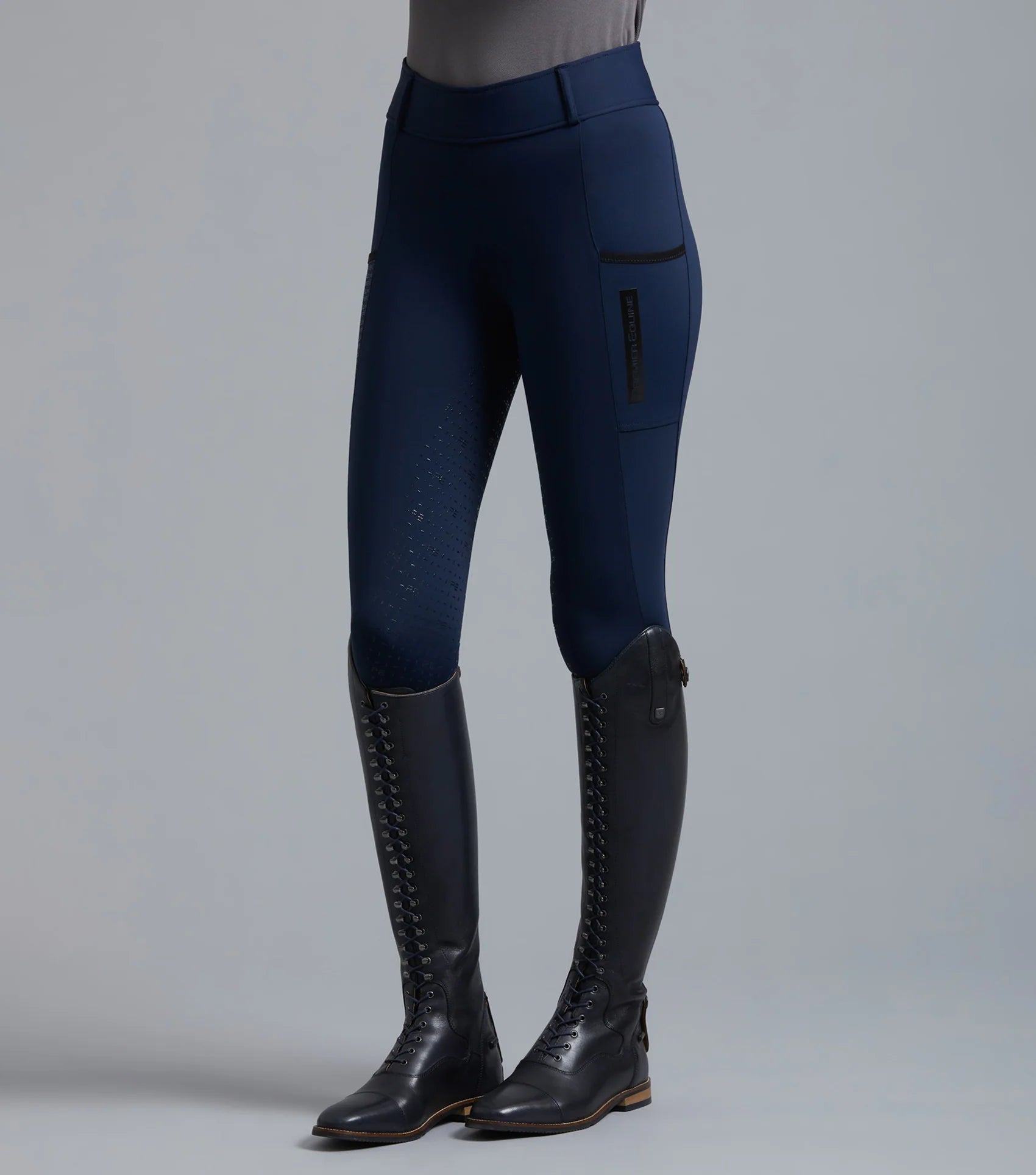 PREMIER EQUINE Concerto Orkney Navy Riding Tights: Women's Equestrian Legwear with Silicone Seat & Phone Pockets | Equiflair