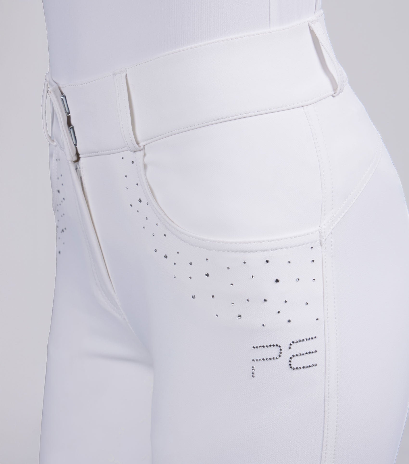 White Premier Equine Cristalli Women's Full Seat Riding Breeches with Diamante Embellishments