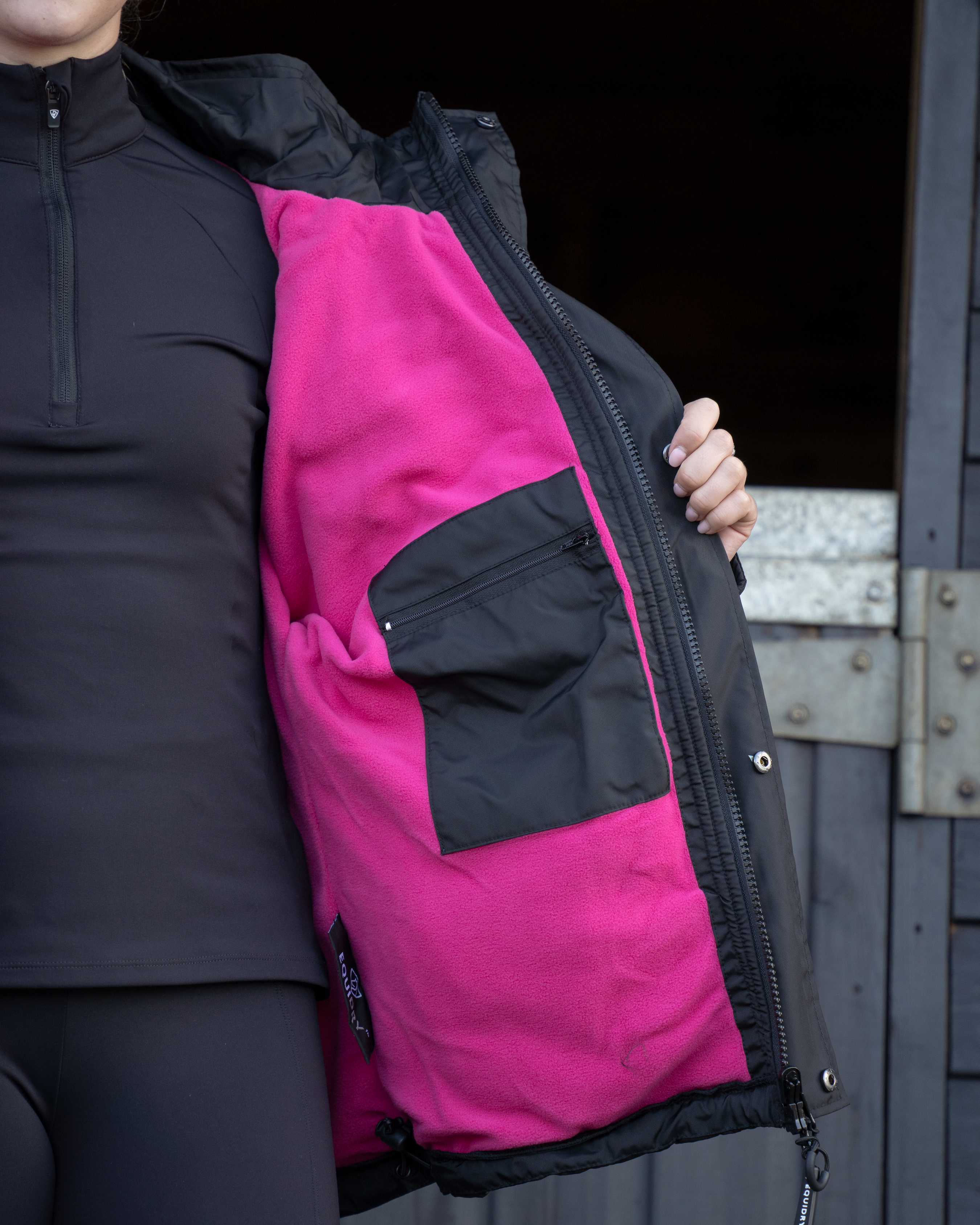 EQUIDRY Shortie Women's Thin Fleece Black/Peacock Pink