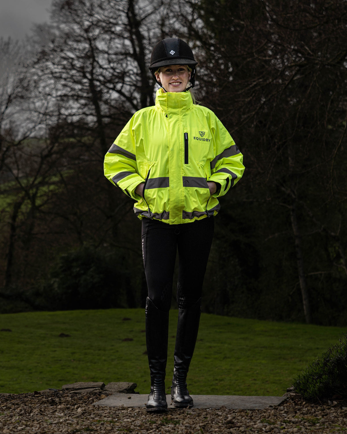 EQUIDRY Women's Hi-Vis Yellow Waterproof Riding Coat with Reflective Trims