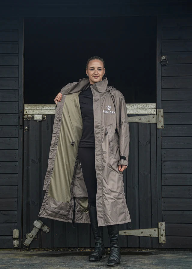 Equidry Evolution Women's Mesh Lined Taupe Riding Coat: Waterproof & Breathable Equestrian Outerwear