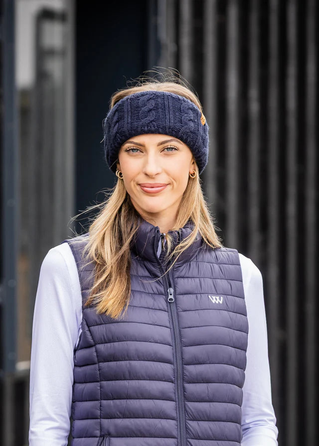 WOOF WEAR CABLE HEADBAND NAVY by Equiflair: Cozy Winter Headband, Cable Knit Pattern, Insulating Lining