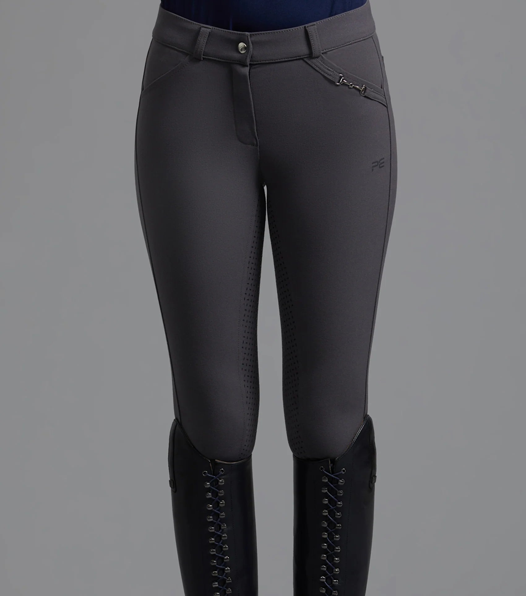 Premier Equine Delta Ladies Riding Breeches - Anthracite, Full Seat Gel, Equestrian Apparel