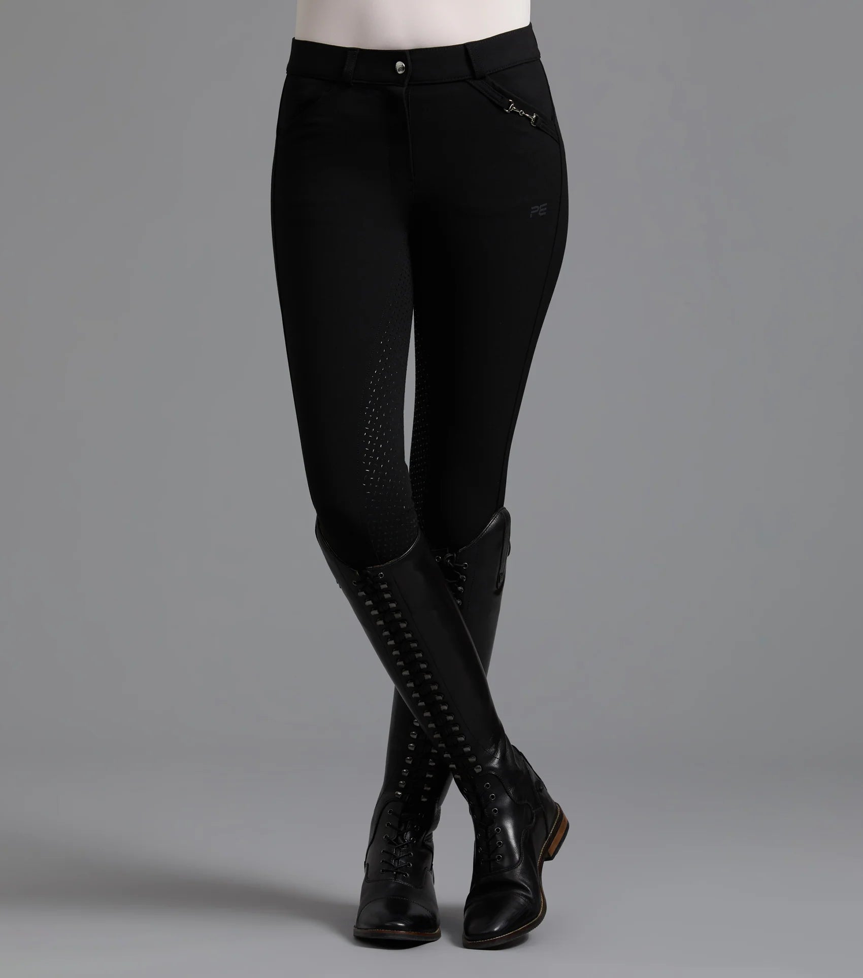 Premier Equine Delta Ladies Black Full Seat Gel Riding Breeches - Equestrian Apparel