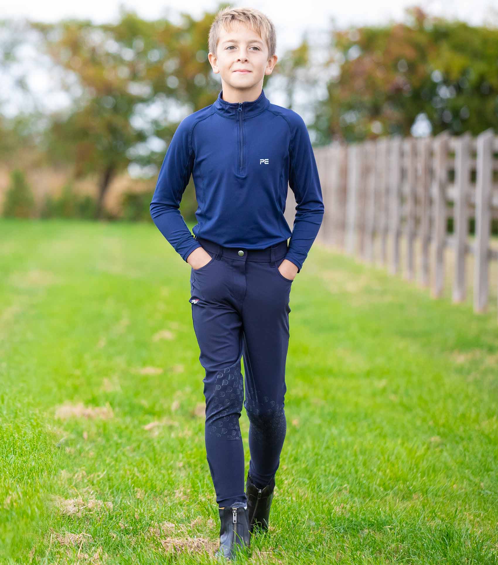 Premier Equine Derby Boys Riding Breeches Navy - Equestrian Apparel