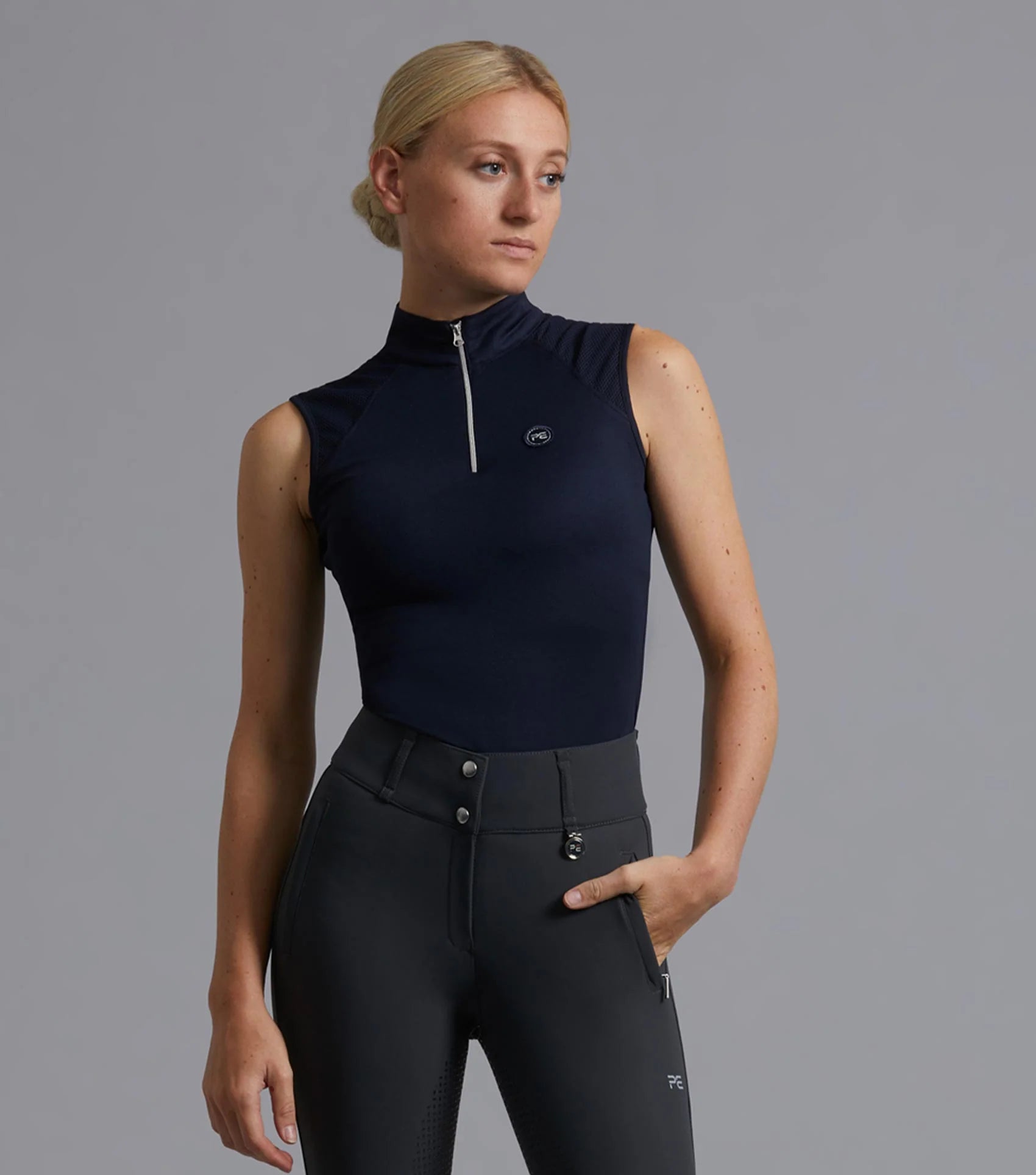 Premier Equine Derina Navy Sleeveless Riding Top for Women | Technical Equestrian Apparel