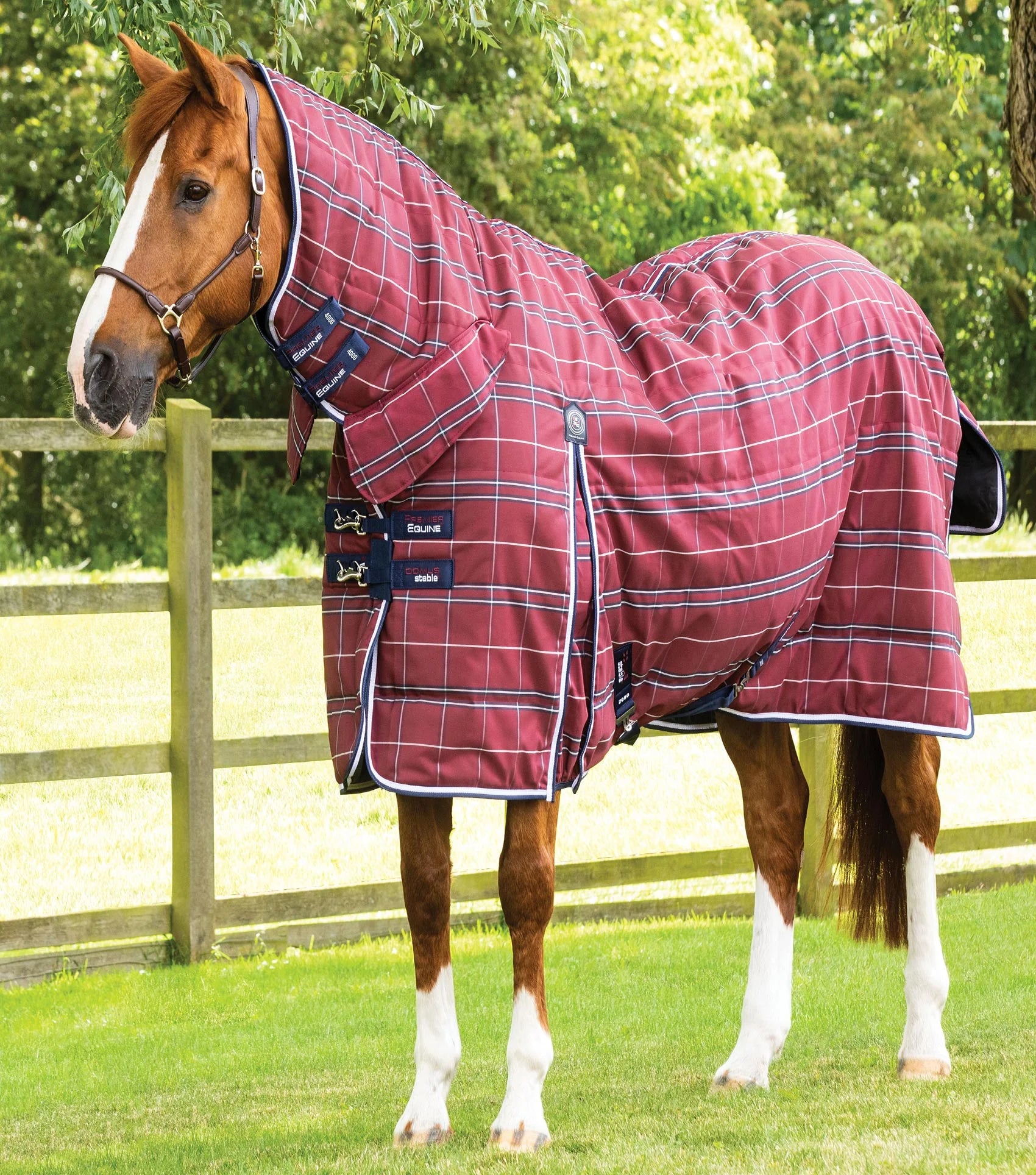Premier Equine Domus 400g Combo Stable Rug Burgundy Check - Horse Horse Rug 5'0"