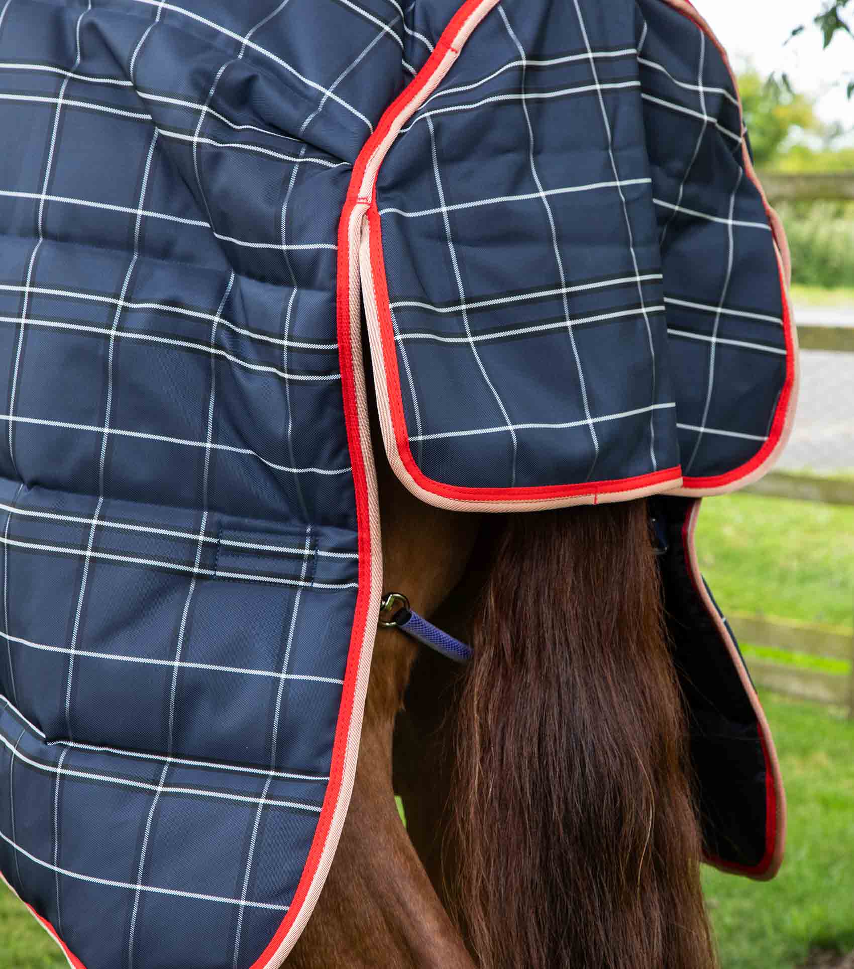 PREMIER EQUINE DOMUS 400G Combo Stable Rug Navy Check - Horse Blanket, Heavyweight, Equiflair