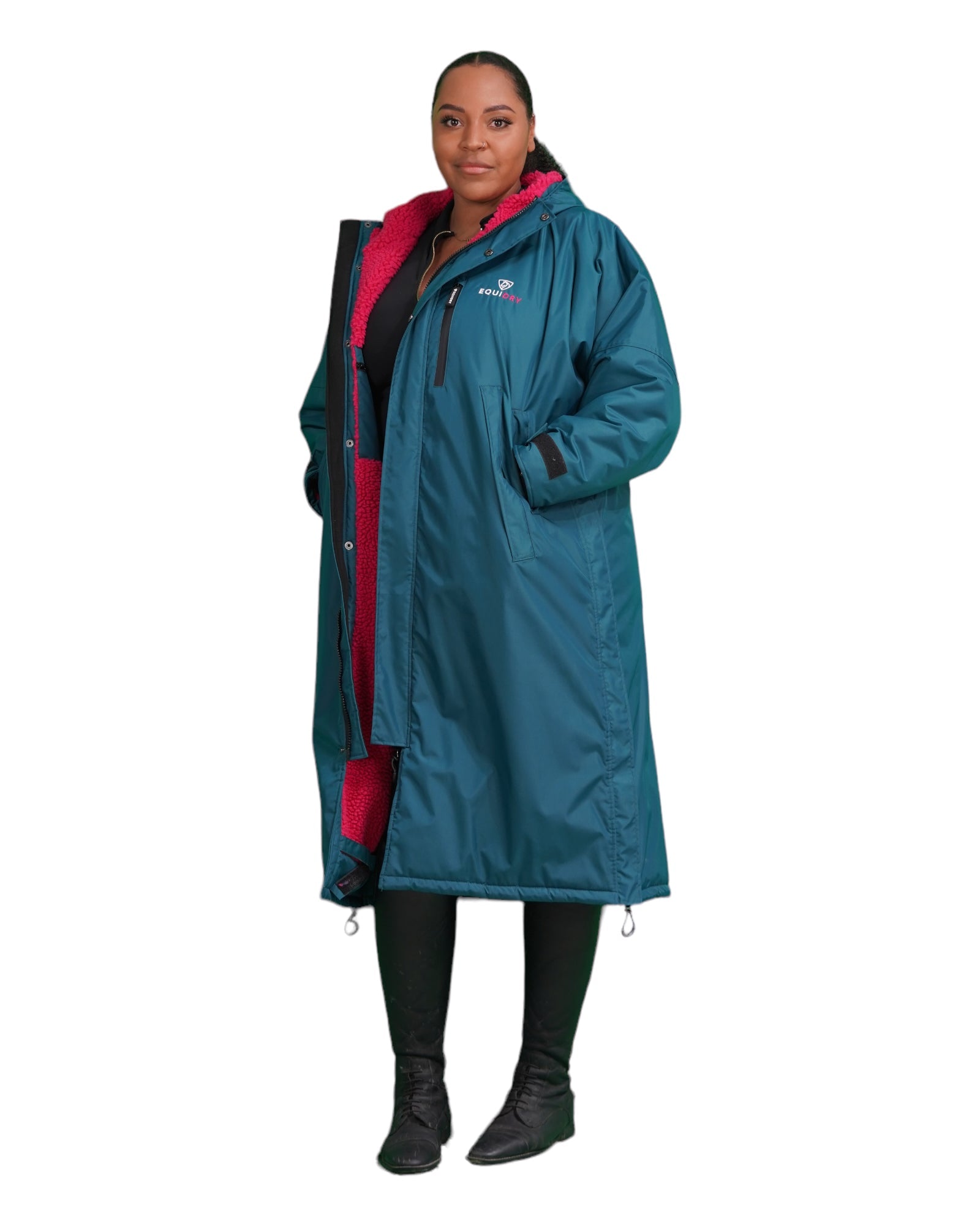 Equidry women's teal waterproof horse riding coat fleece lined.