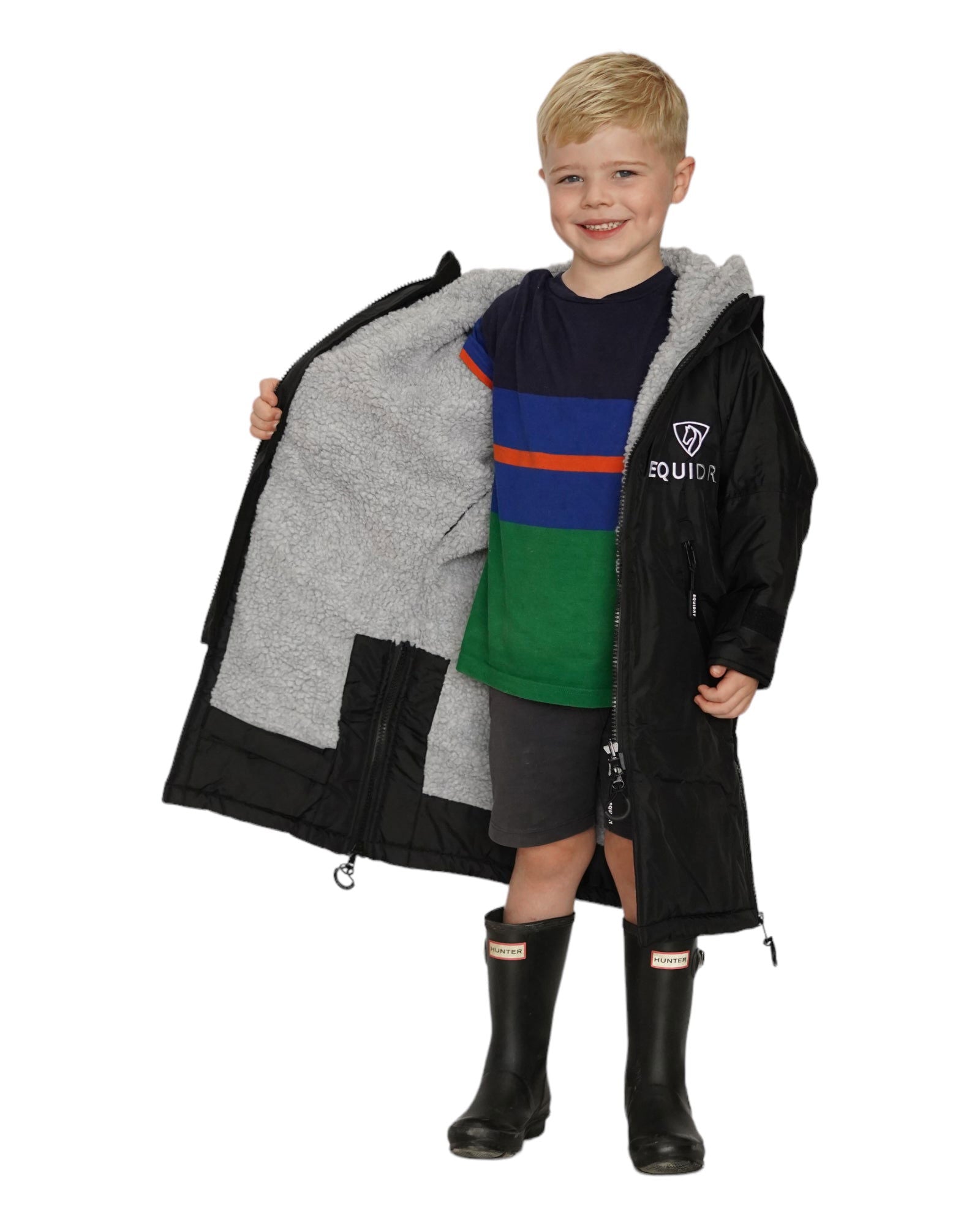 Kids Riding Coat Black - Waterproof & Fleece Lined Children's Equidry Coat.