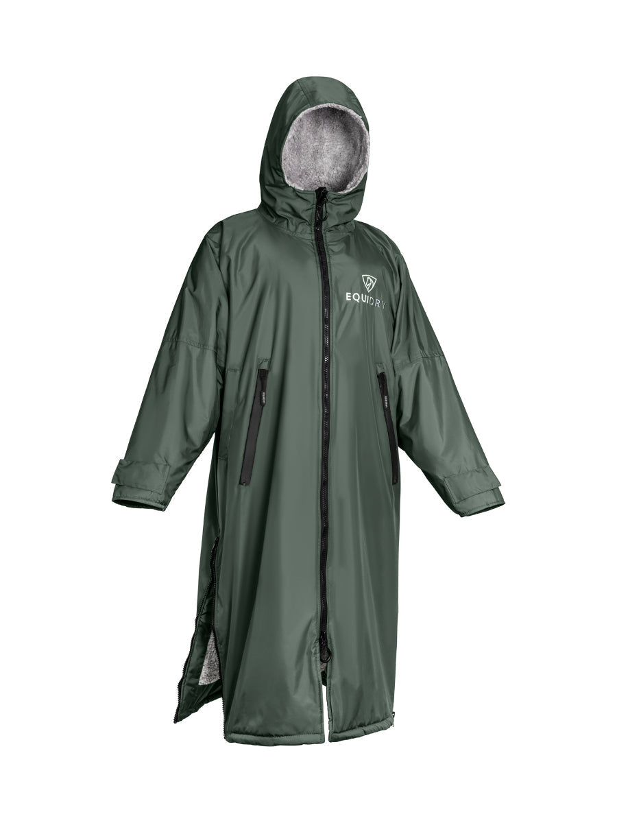 EQUIDRY waterproof horse riding raincoat All Rounder Original thick fleece Women's Black Forest Green/Grey