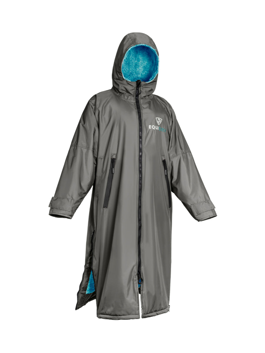 EQUIDRY waterproof horse riding raincoat All Rounder Original thick fleece Women's Charcoal/Turquoise