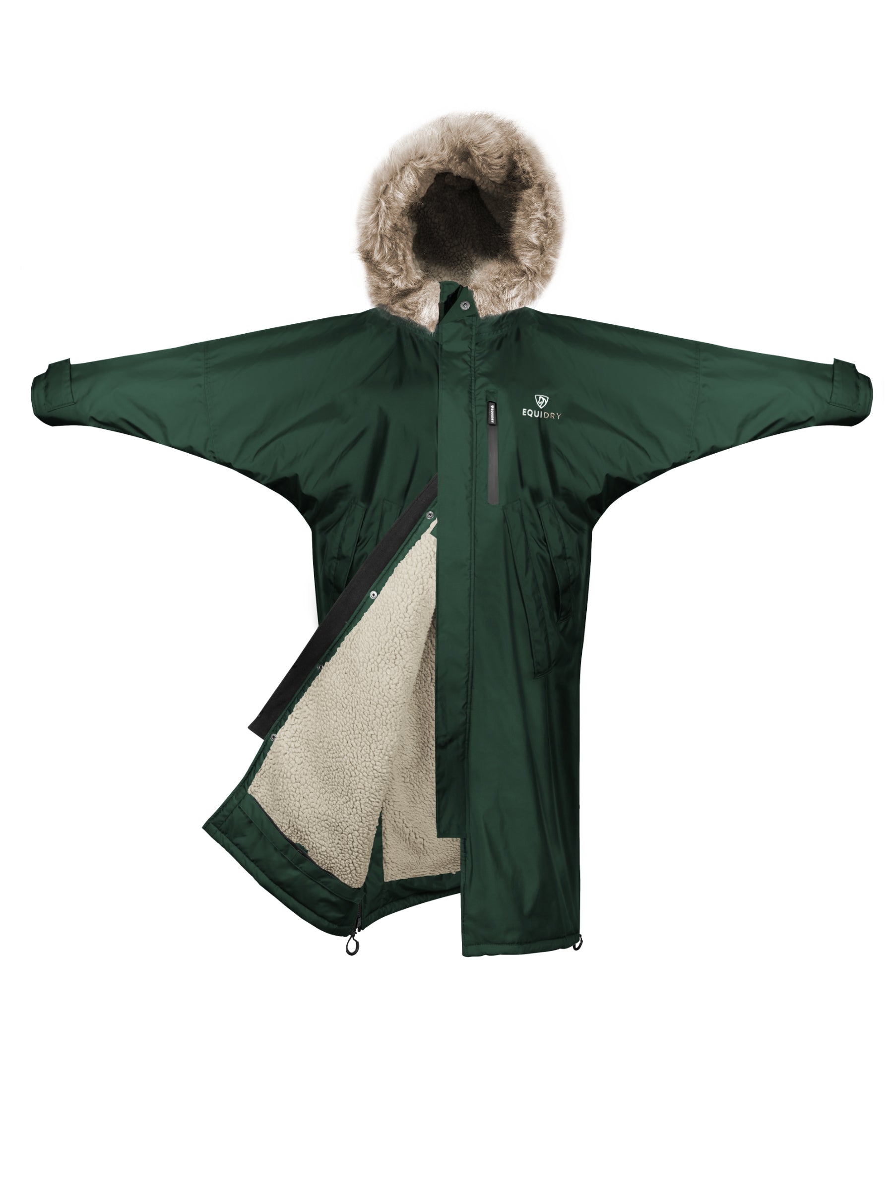 EQUIDRY EVOLUTION Women's Thick Fleece Coat - Black Forest Green/Cream Waterproof Outerwear