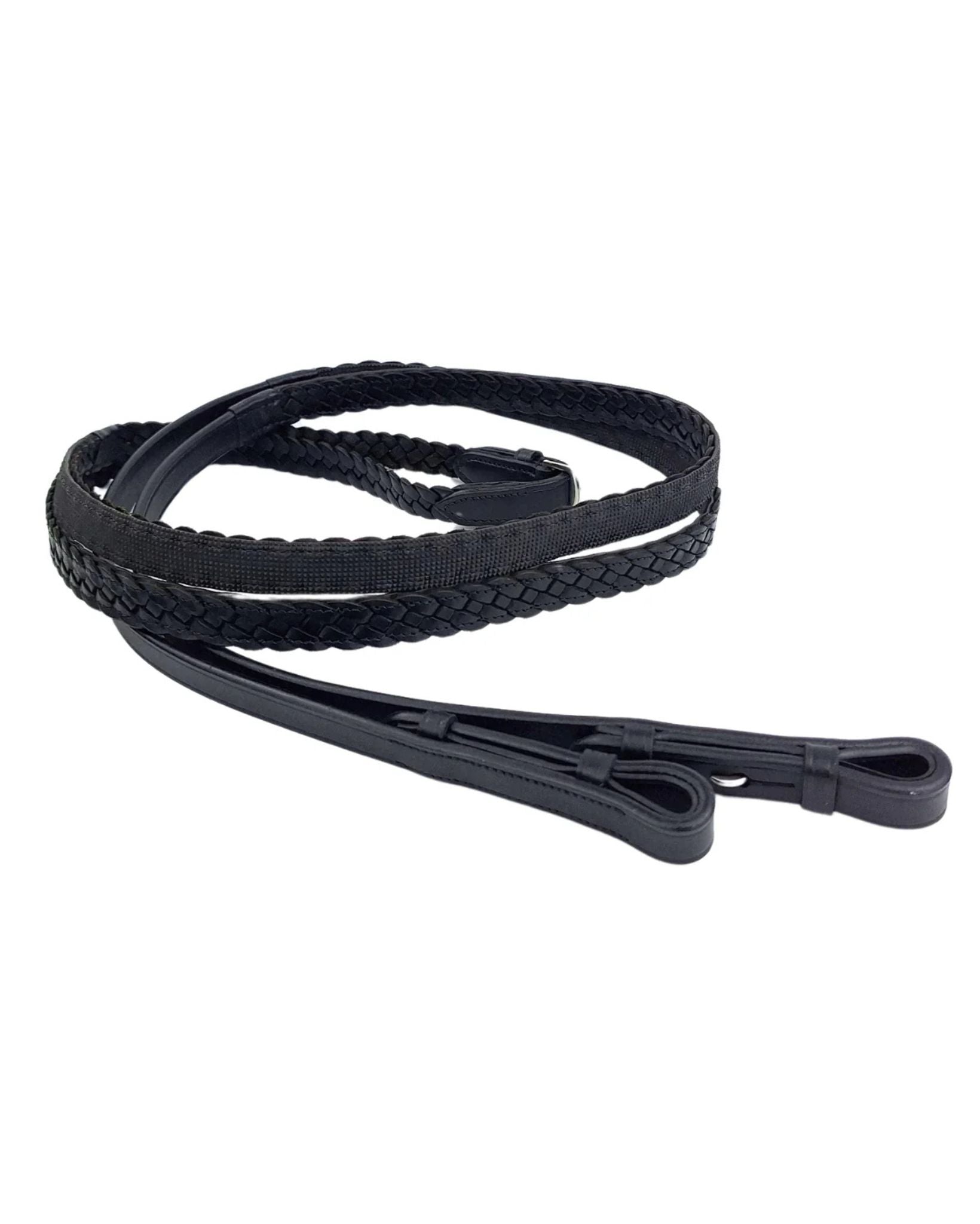 Black Plaited Leather Reins for Horse Riding - Premium Quality