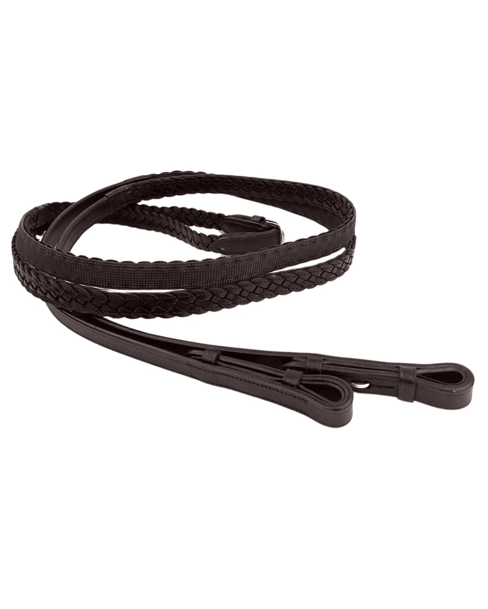 Brown Plaited Leather Reins - Equestrian Horse Riding Reins with Inside Grip