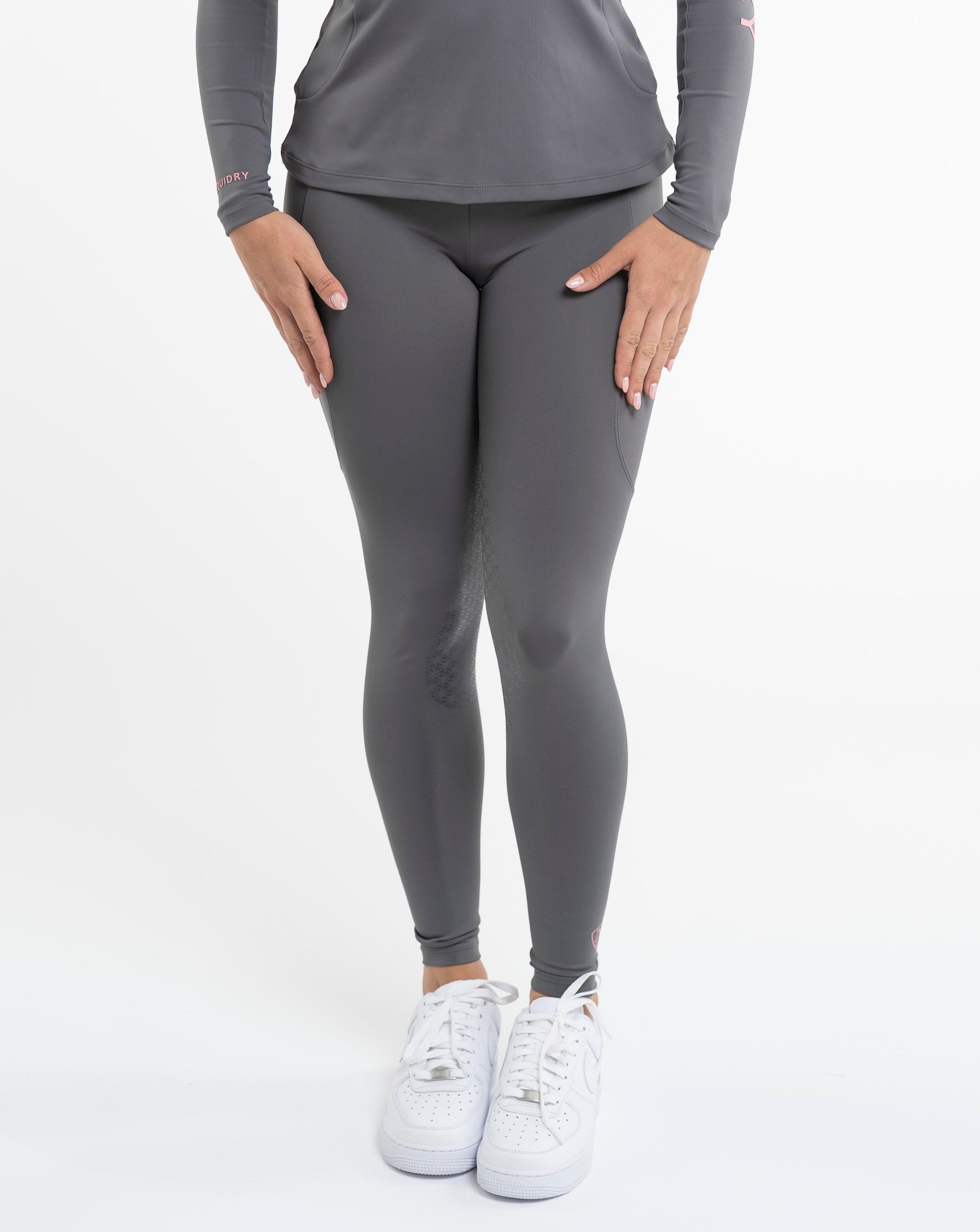 EQUIDRY Water Repellent Leggings Full Seat Women's Grey/Pale Pink