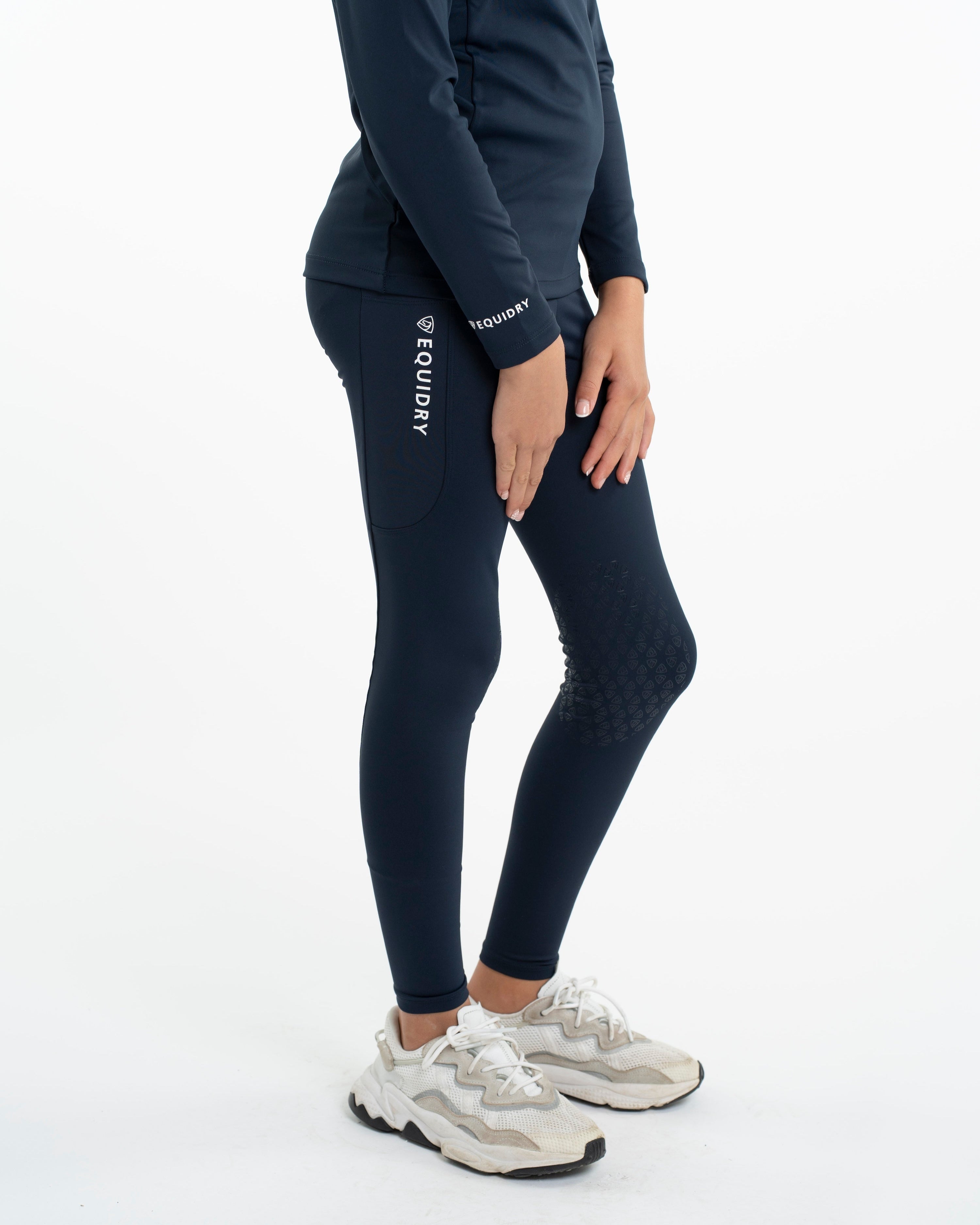 EQUIDRY Water Repellent Leggings Knee Grip Children's Navy/White