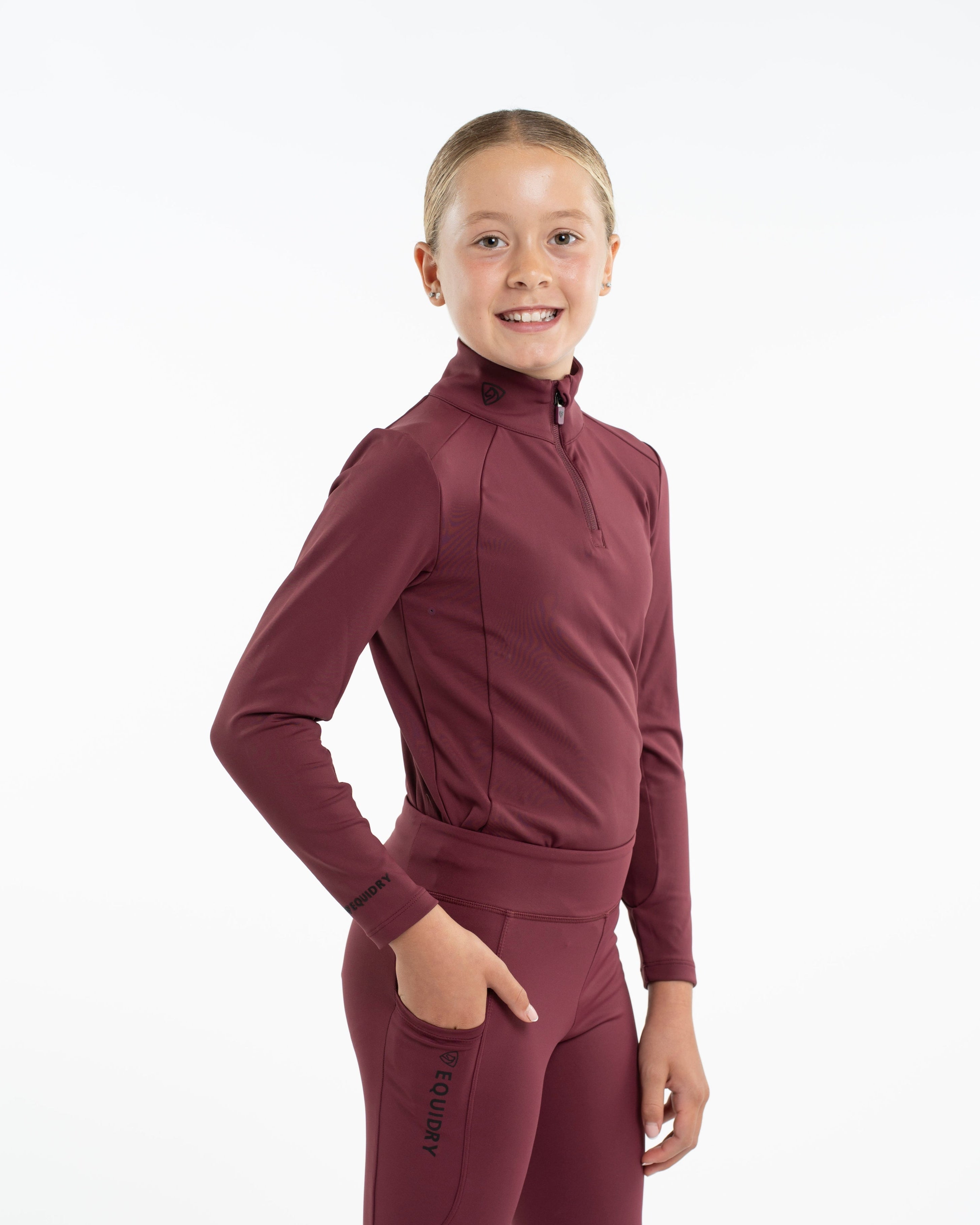 Children's Equestrian Base Layer - Plum Color - Water Repellent Riding Top for Kids