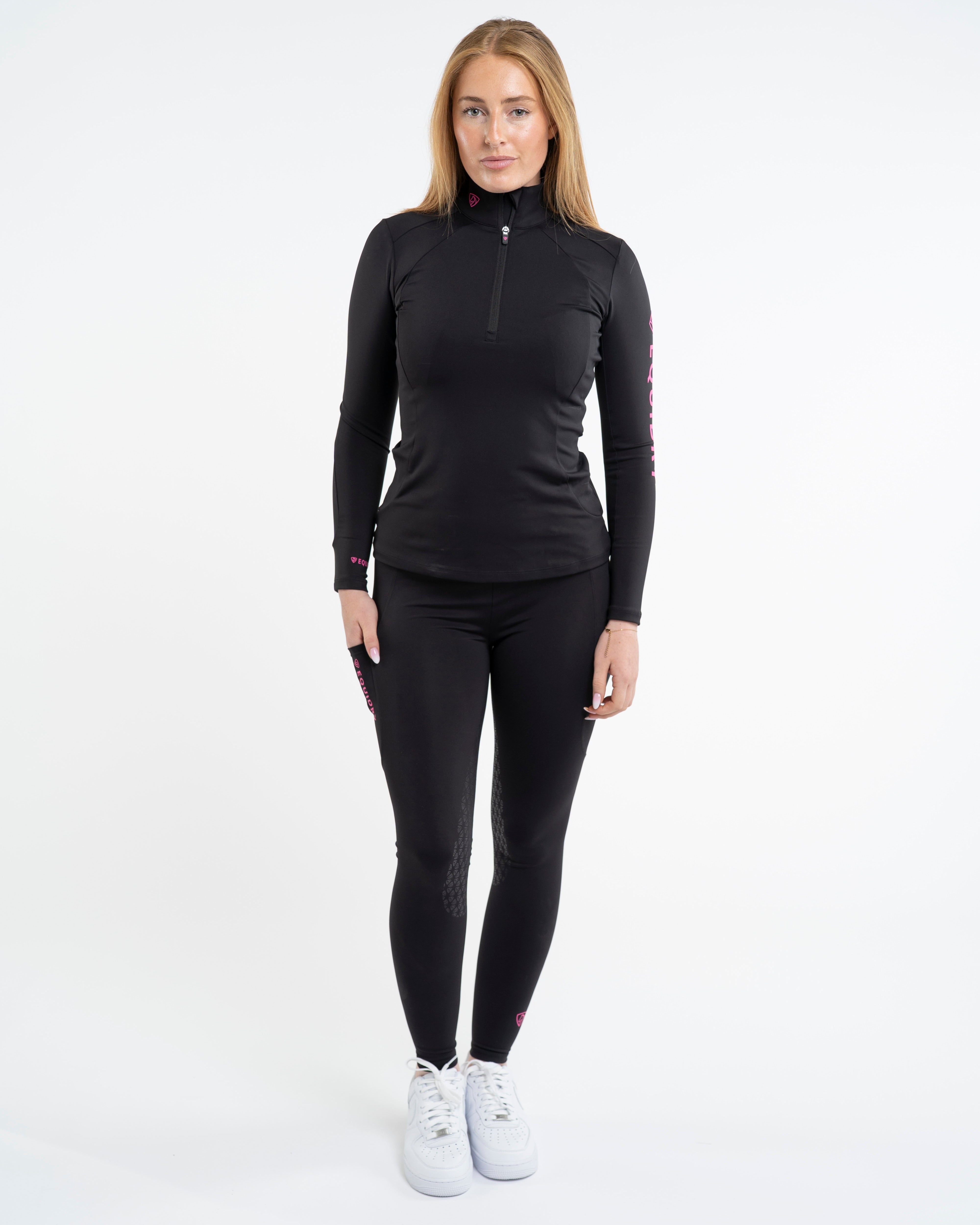 EQUIDRY Water Repellent Leggings Full Seat Women's Black/Pink