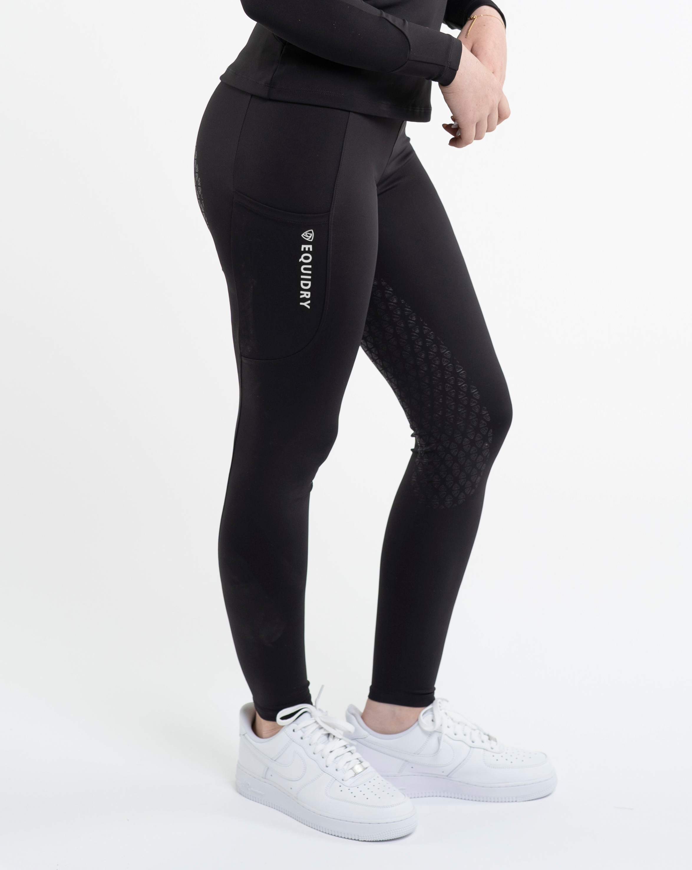 EQUIDRY Water Repellent Leggings Full Seat Women's Black/White
