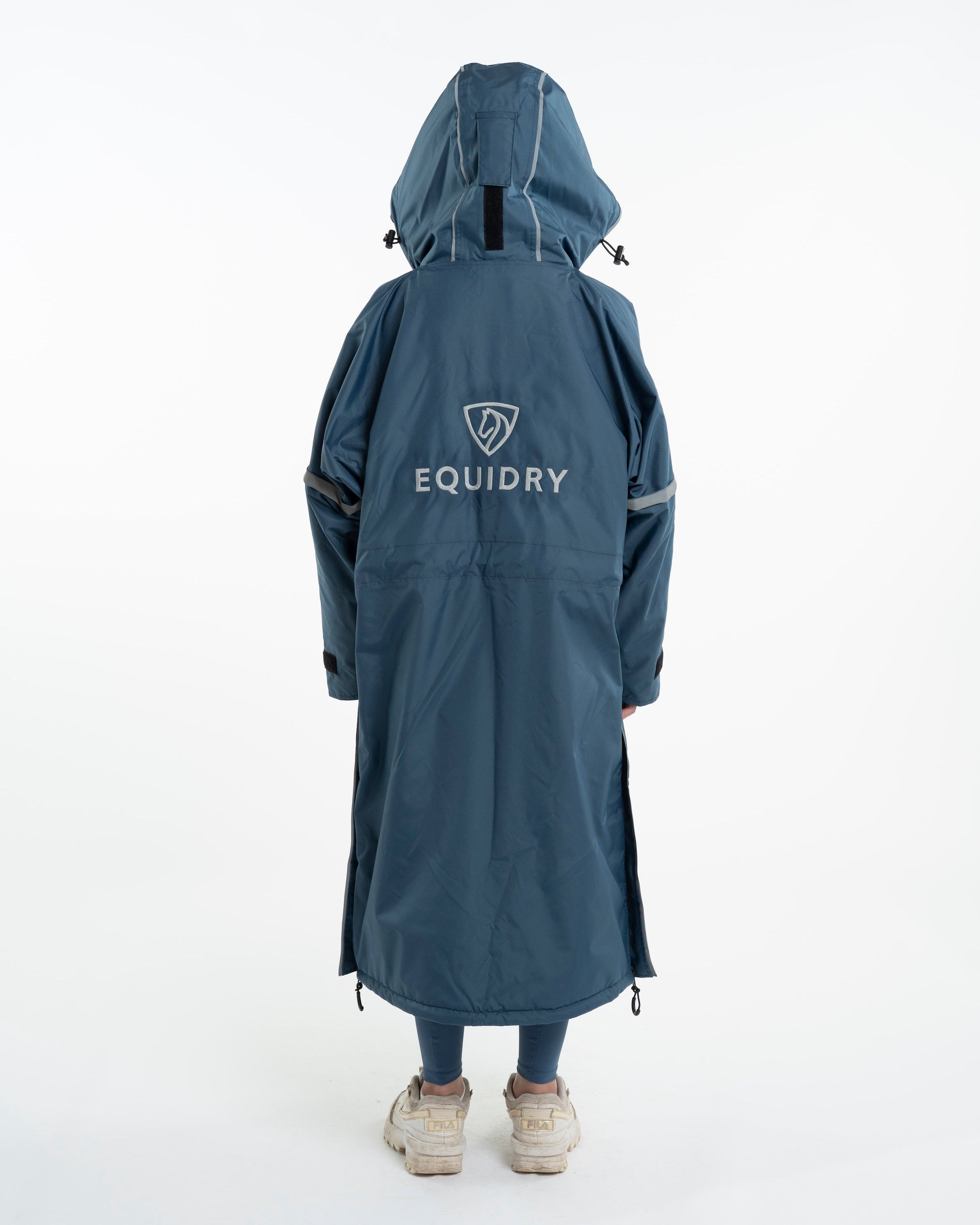 EQUIDRY Evolution Children's Thin Fleece Reflective Riding Coat - Steel Blue Waterproof Jacket