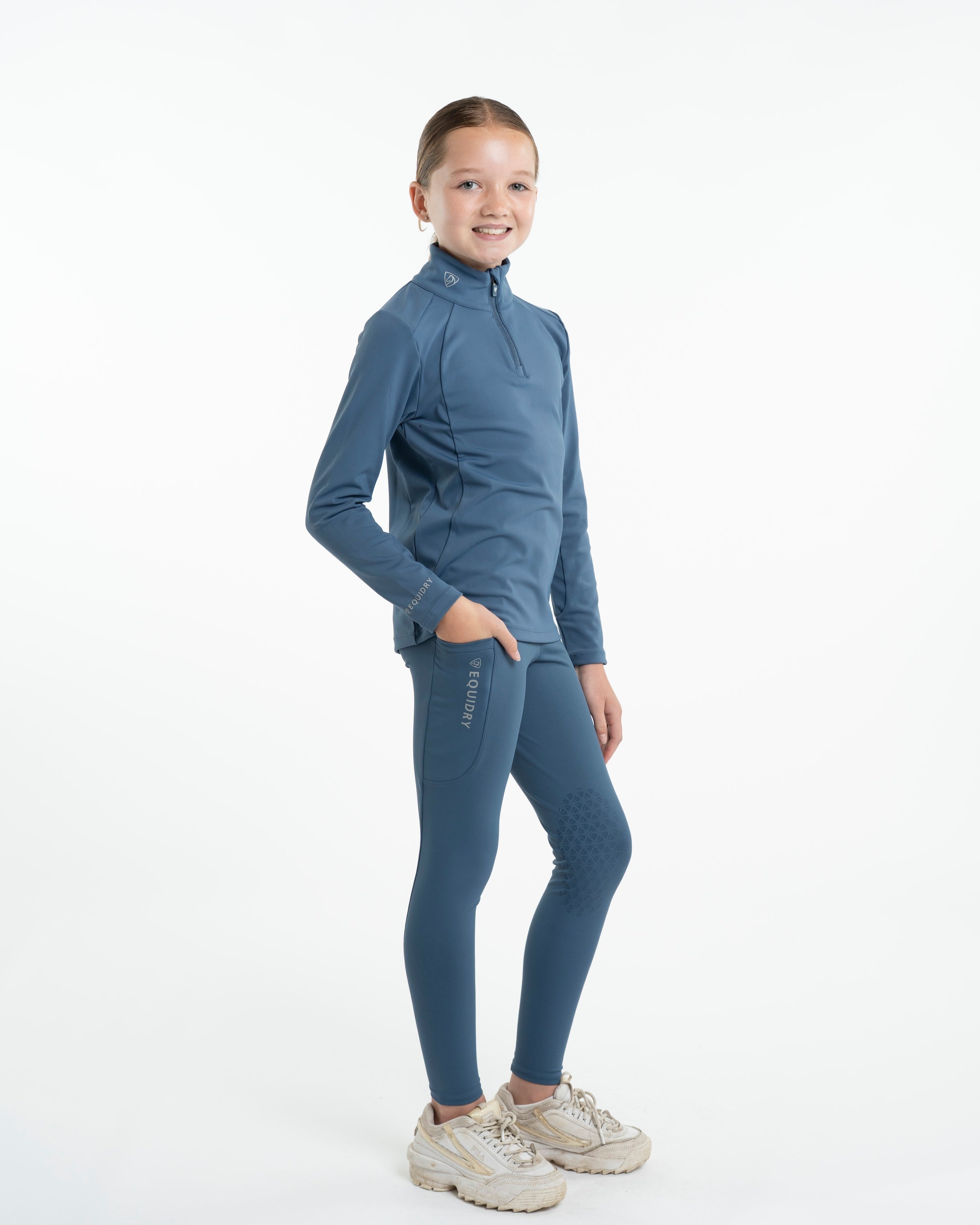Equestrian Base Layer: Equidry Children's Steel Blue Riding Top & Leggings