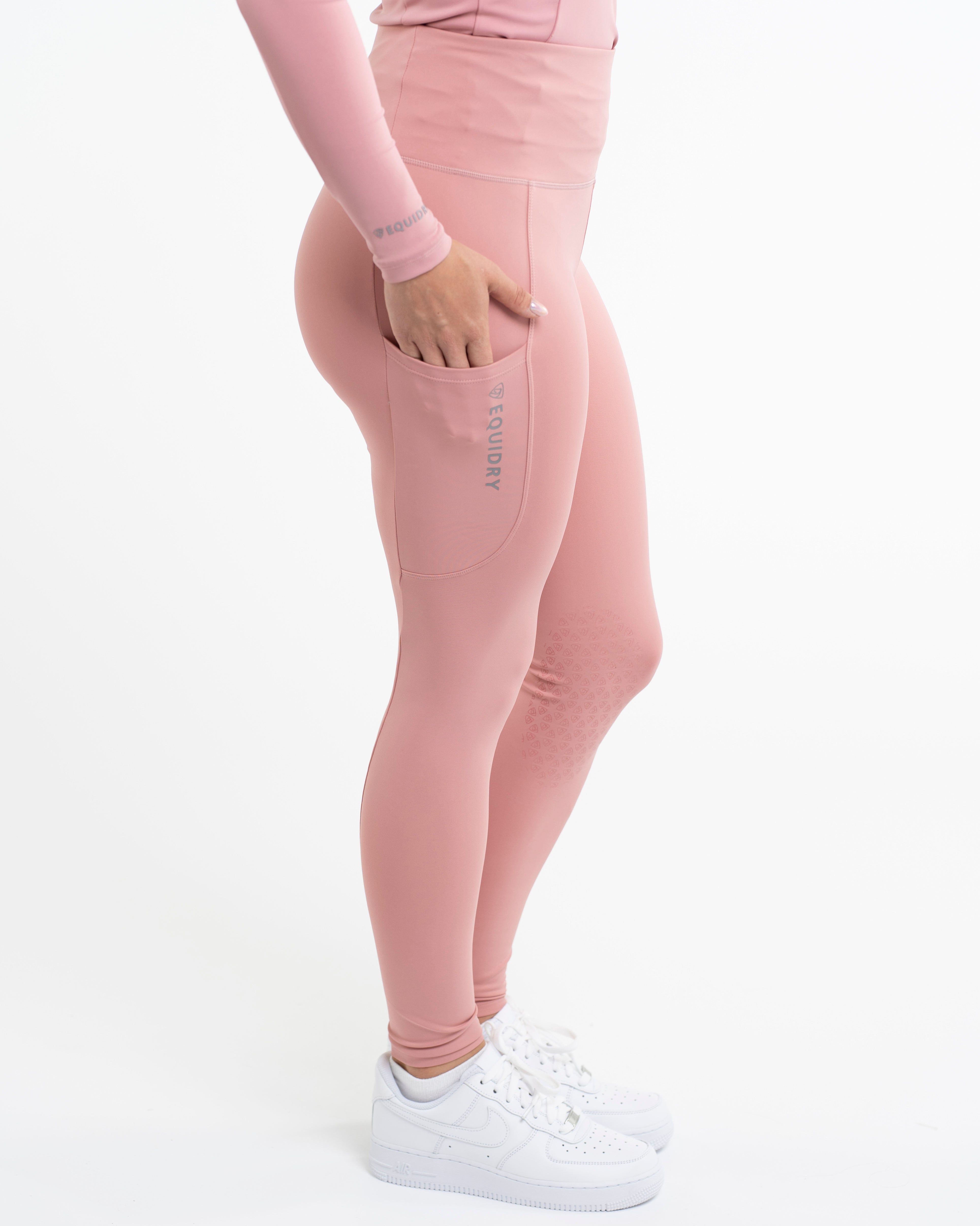 EQUIDRY Water Repellent Leggings Knee Grip Women's Pale Pink/Grey