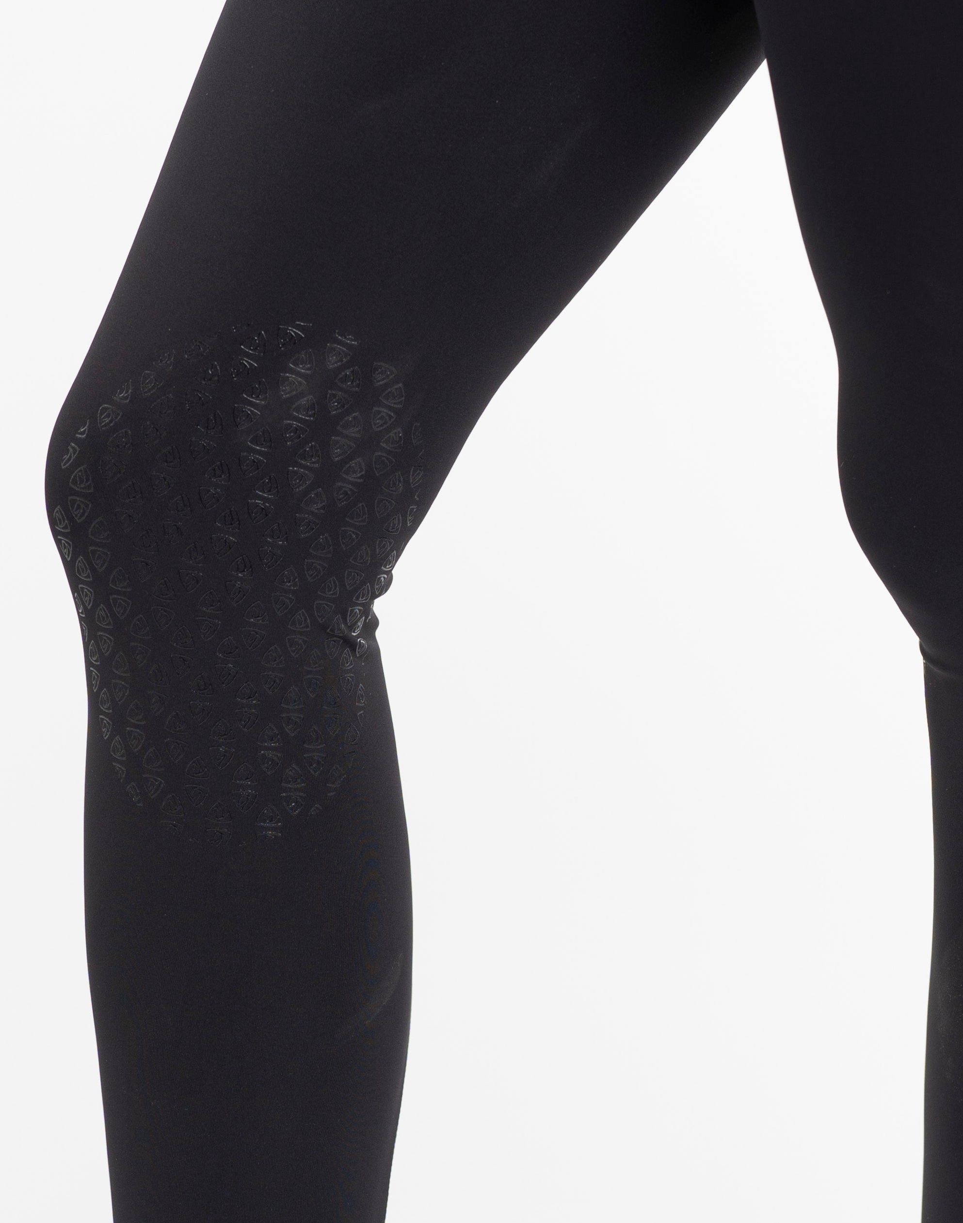 Equidry water repellent riding leggings with knee grip for women in black.