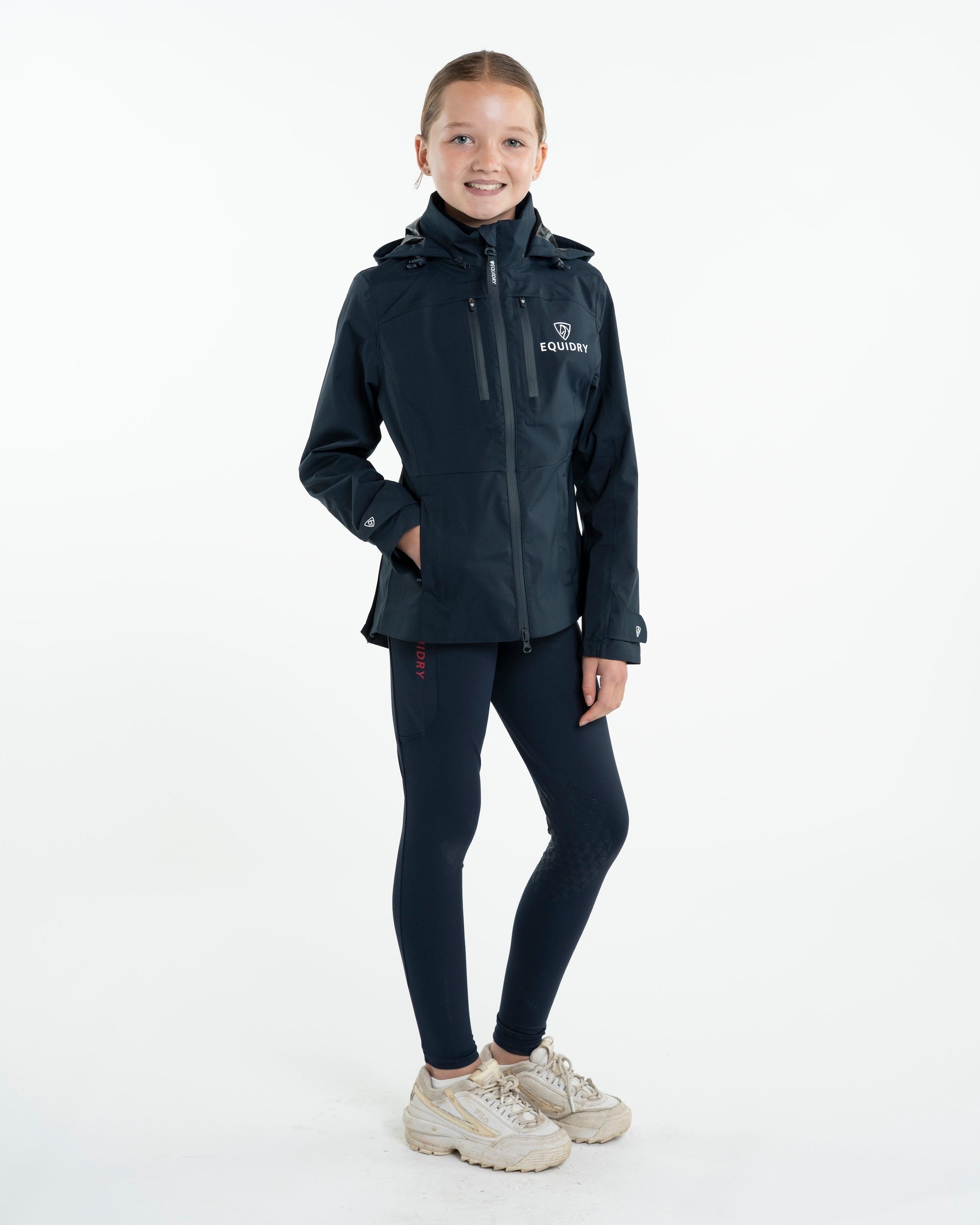 EQUIDRY Girl's Varsha Navy Jacket: Waterproof Riding Coat for Kids | Equestrian Apparel