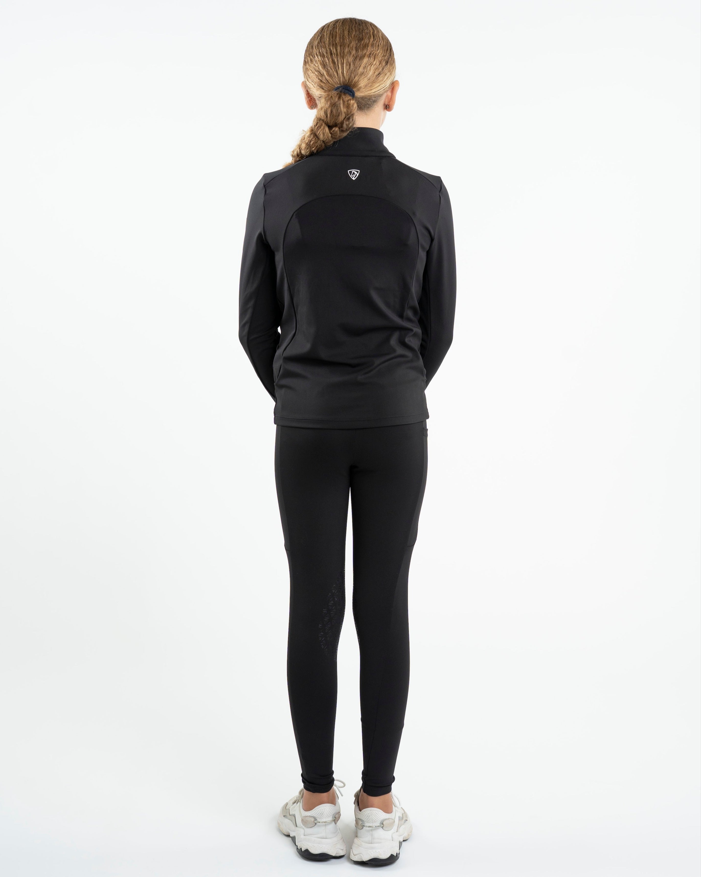 EQUIDRY Water Repellent Riding Leggings for Children - Black Equestrian Apparel - Back view