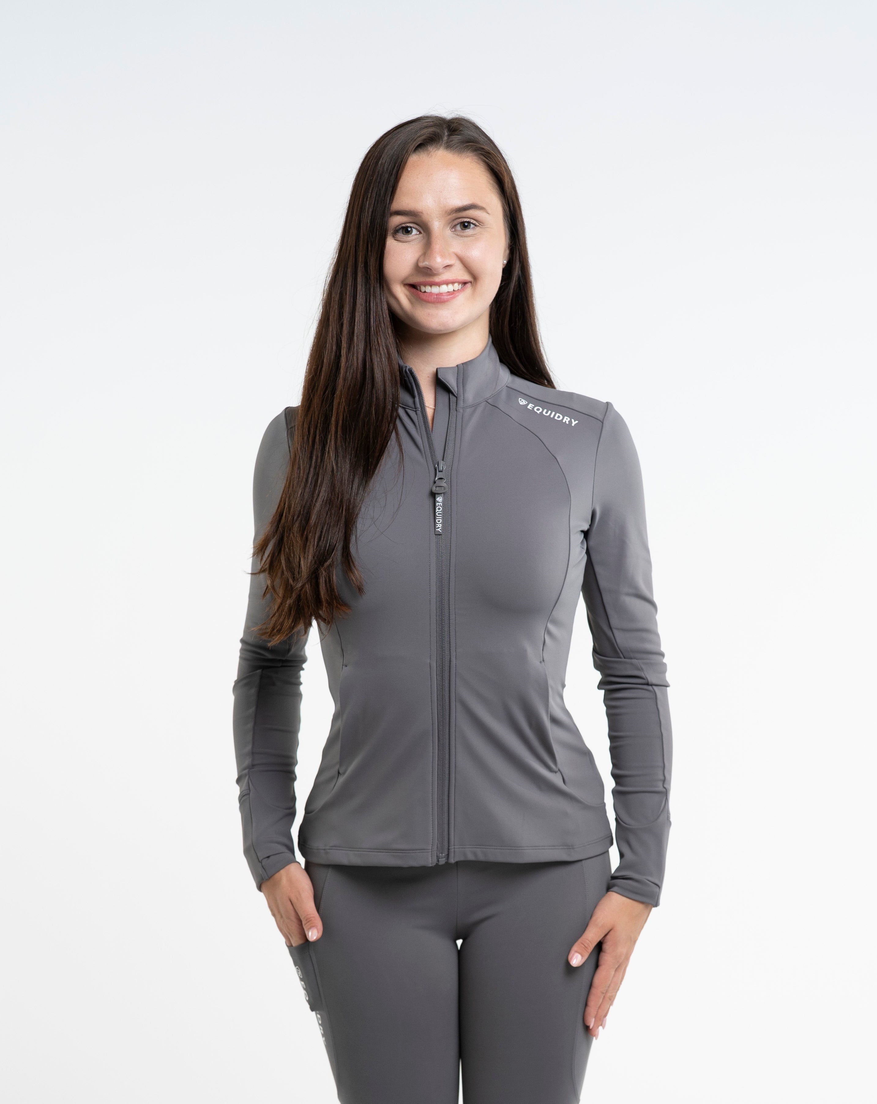 EQUIDRY Women's Water Repellent Zip up Top Grey/White