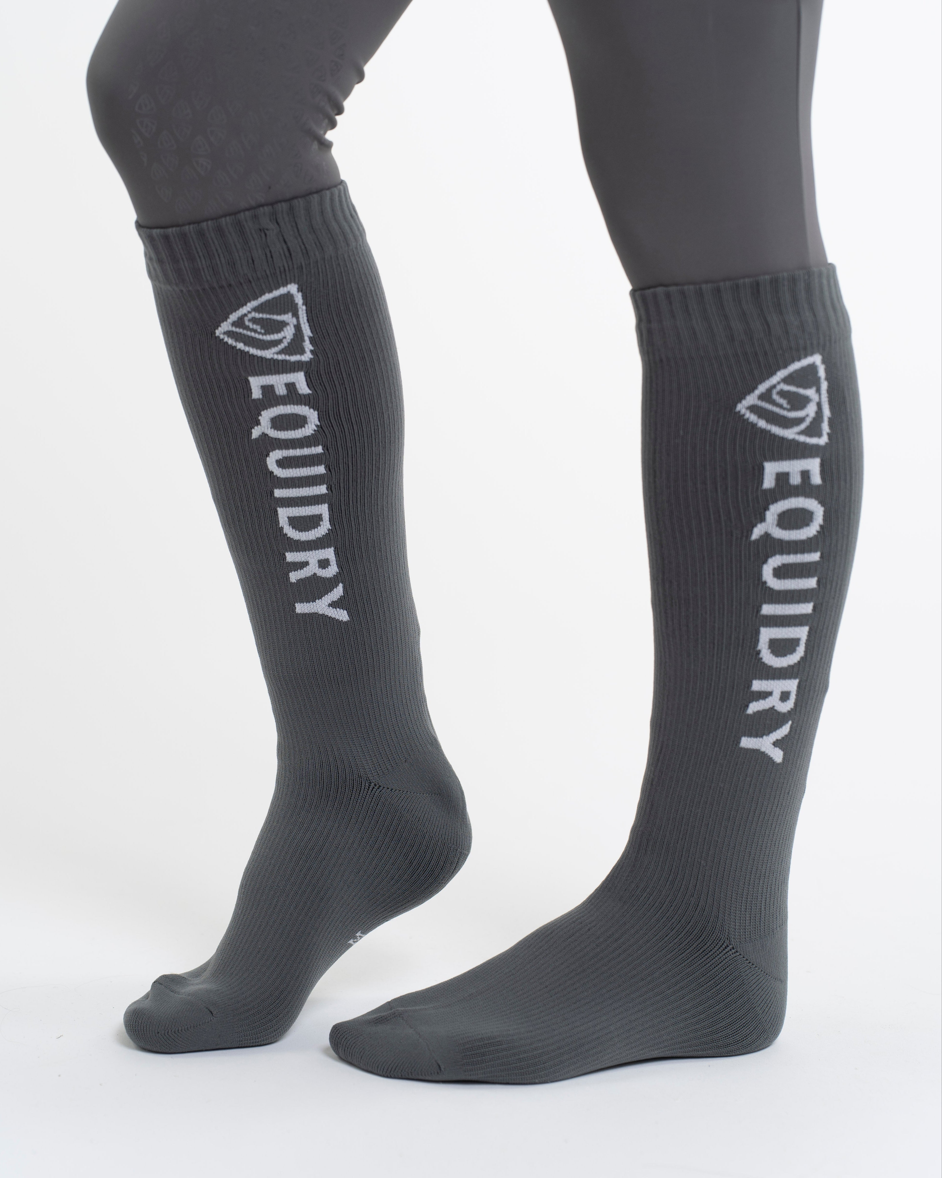EQUIDRY Waterproof Riding Socks Grey/White - Knee Length, Breathable. Equiflair Store.