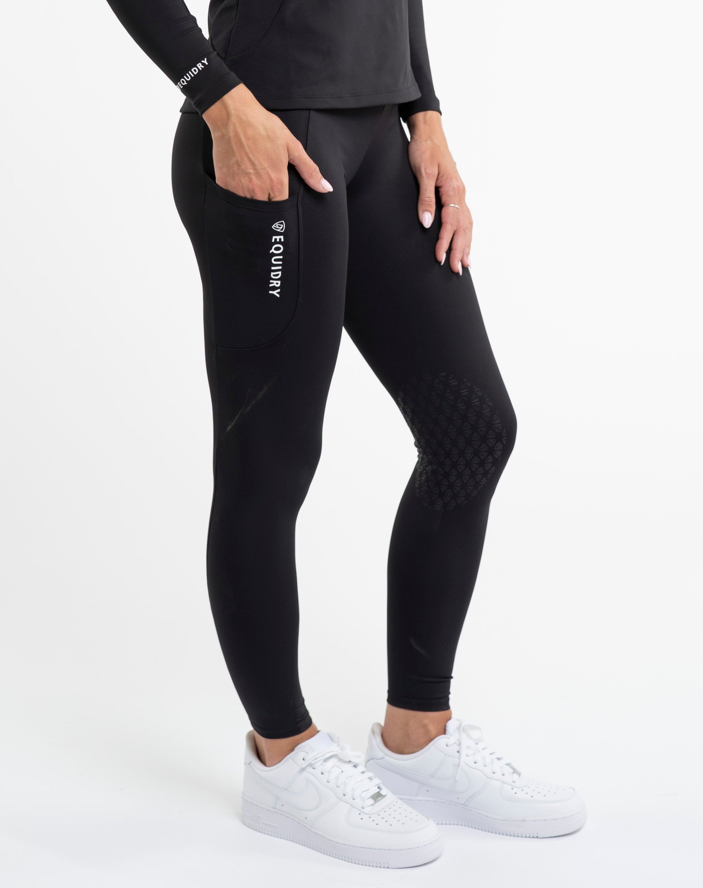 EQUIDRY Water Repellent Leggings Knee Grip Women's Black/White