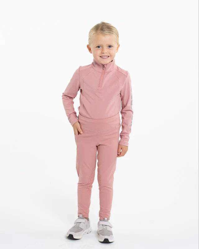 EQUIDRY Water Repellent Riding Leggings for Girls - Pink & Grey - Silicone Grip, Phone Pocket, Equestrian Apparel - 11-12…