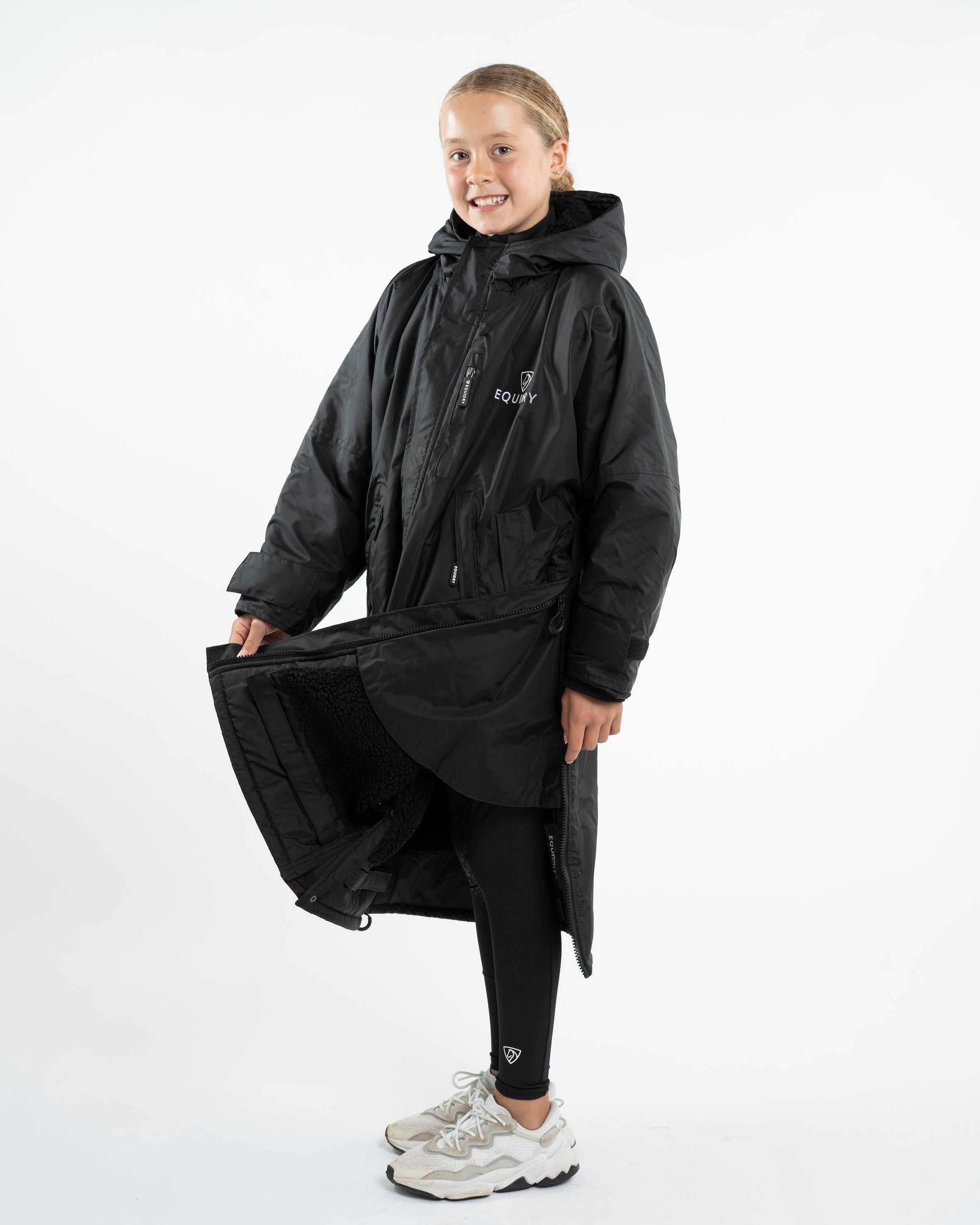 EQUIDRY Children's Waterproof Fleece Coat - Black Riding Jacket for Kids