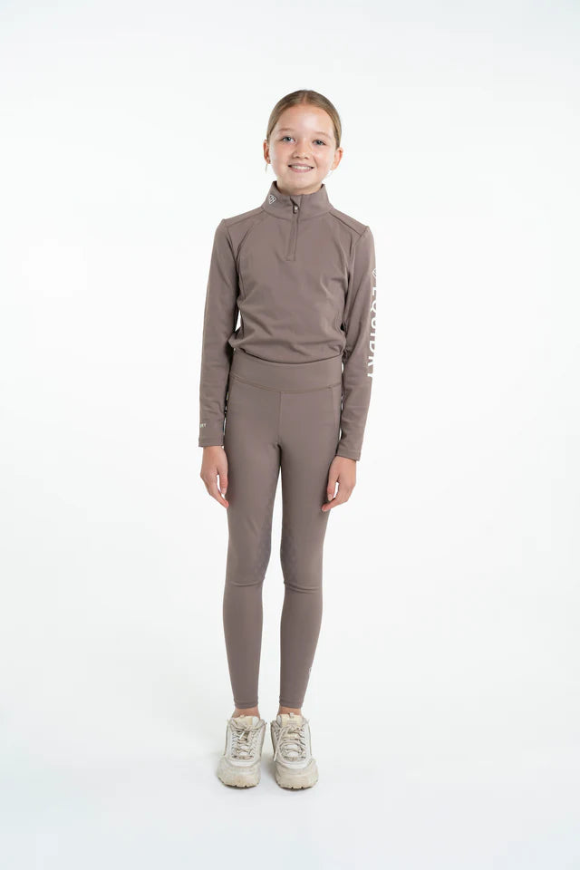 Equidry Water Repellent Equestrian Leggings - Girl's Riding Apparel, Mocha Color, Comfortable Fit, Equiflair - 7-8 years
