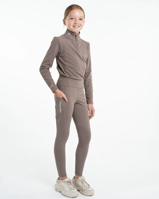 EQUIDRY Children's Mocha Riding Leggings - Water Repellent Equestrian Apparel for Kids by Equiflair - 13-14 years